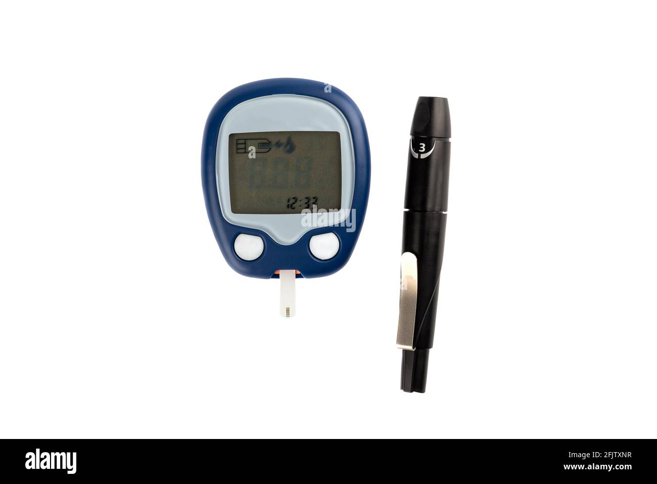 The meter is ready to measure your blood sugar. Finger lancing device