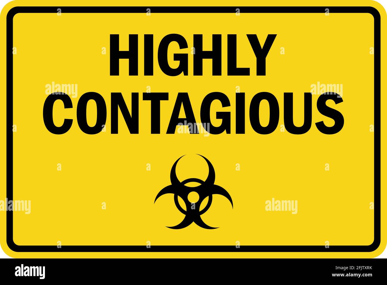 Highly contagious caution sign with biological hazard symbol . White on Red background. Safety signs and symbols. Stock Vector
