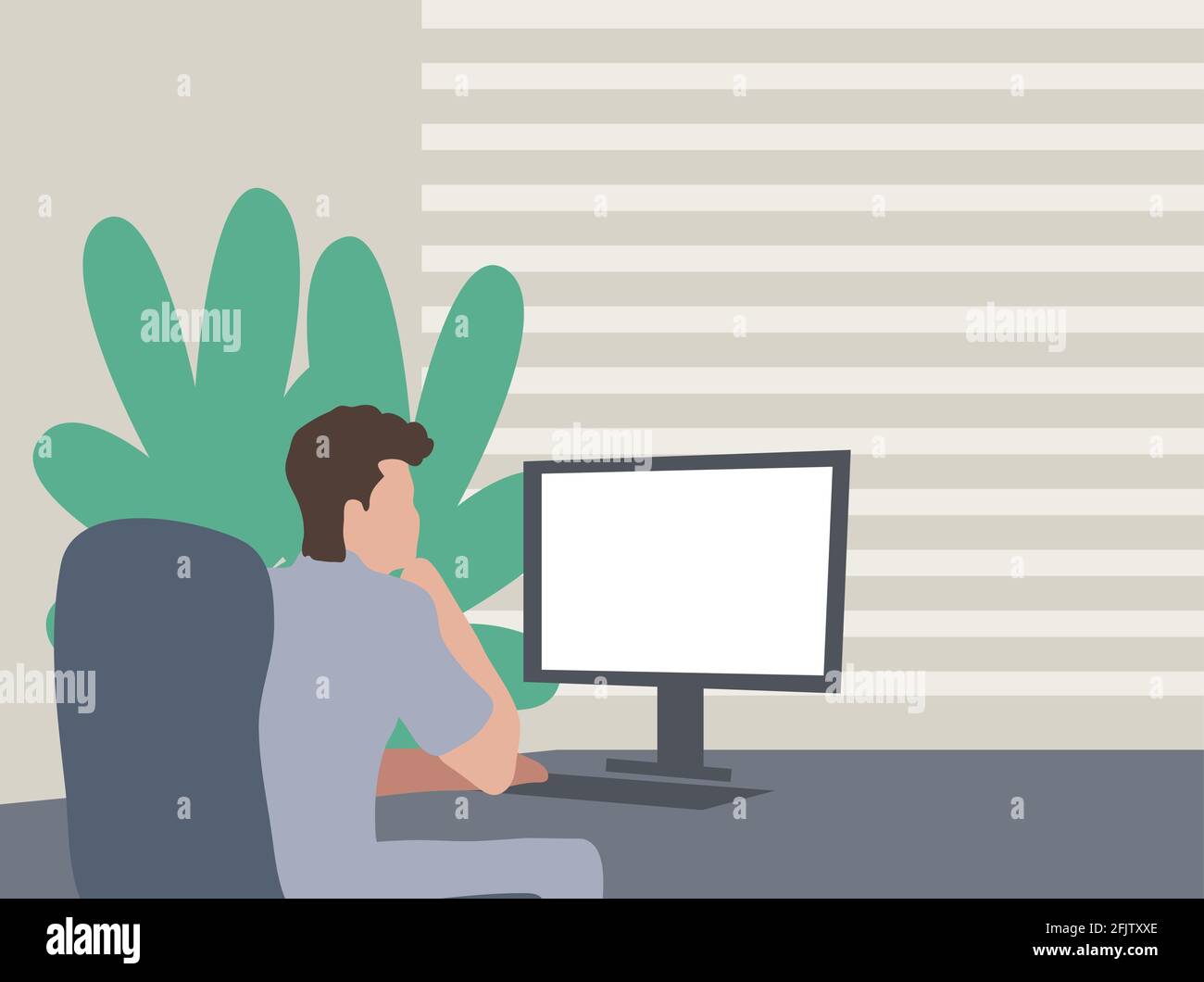 Working man with computer vector illustration Stock Vector