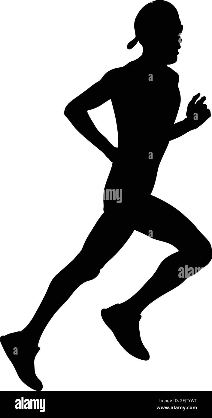 male athlete runner in cap running black silhouette Stock Vector