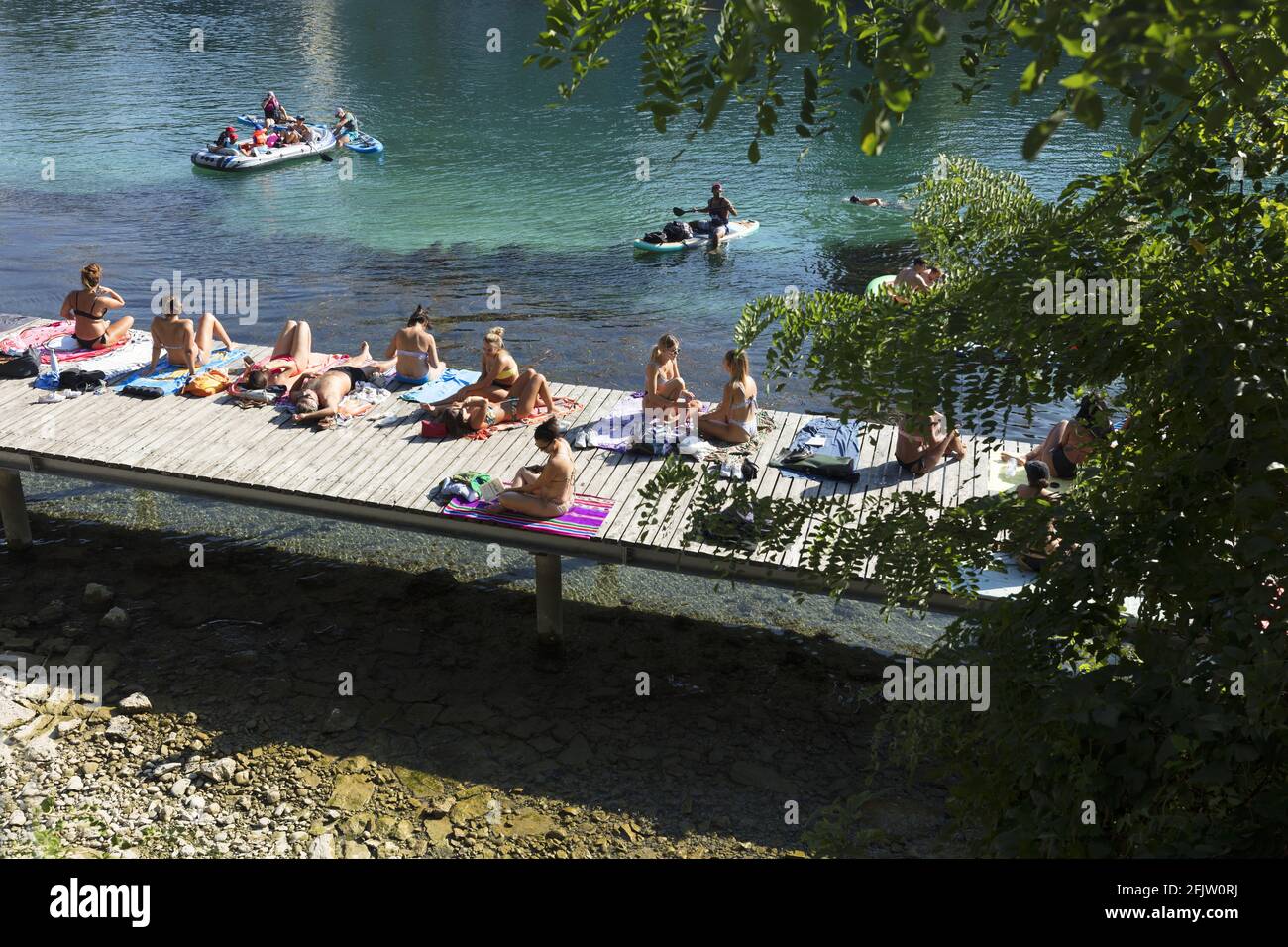 Switzerland, Canton of Geneva, Geneva, Quai du Seujet, underground path, swimming along the Rhone river Stock Photo