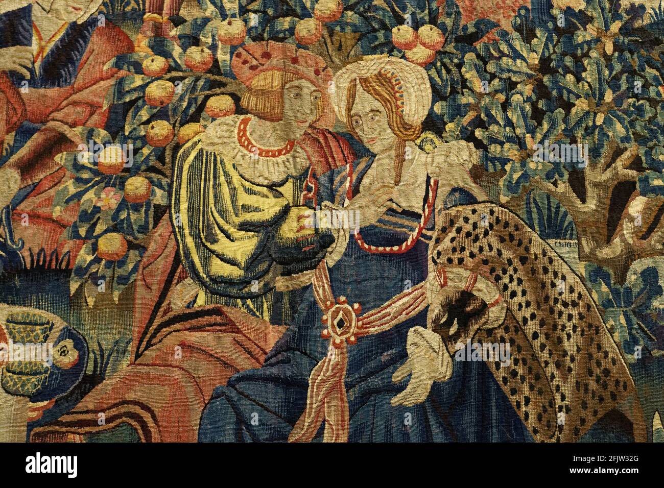 France, Cote d'Or, Cultural landscape of Burgundy climates listed as World Heritage by UNESCO, Beaune, Hospices de Beaune, Hotel Dieu, Wall hanging of the parable of the Prodigal Son, early 16th century Stock Photo