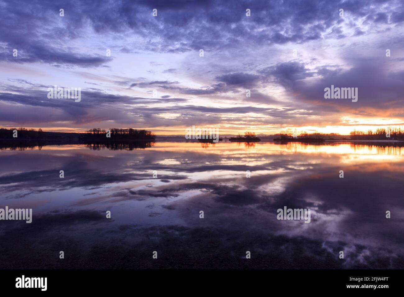 France, Rhone, Vaulx en Velin, Miribel Jonage Park, blue water lake Stock Photo