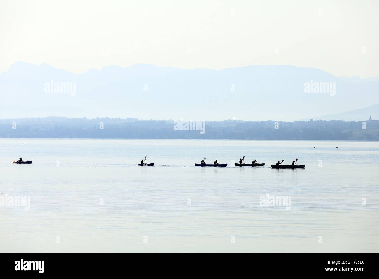 Switzerland, Canton of Vaud, Nyon, Lake Leman, kayaking Stock Photo