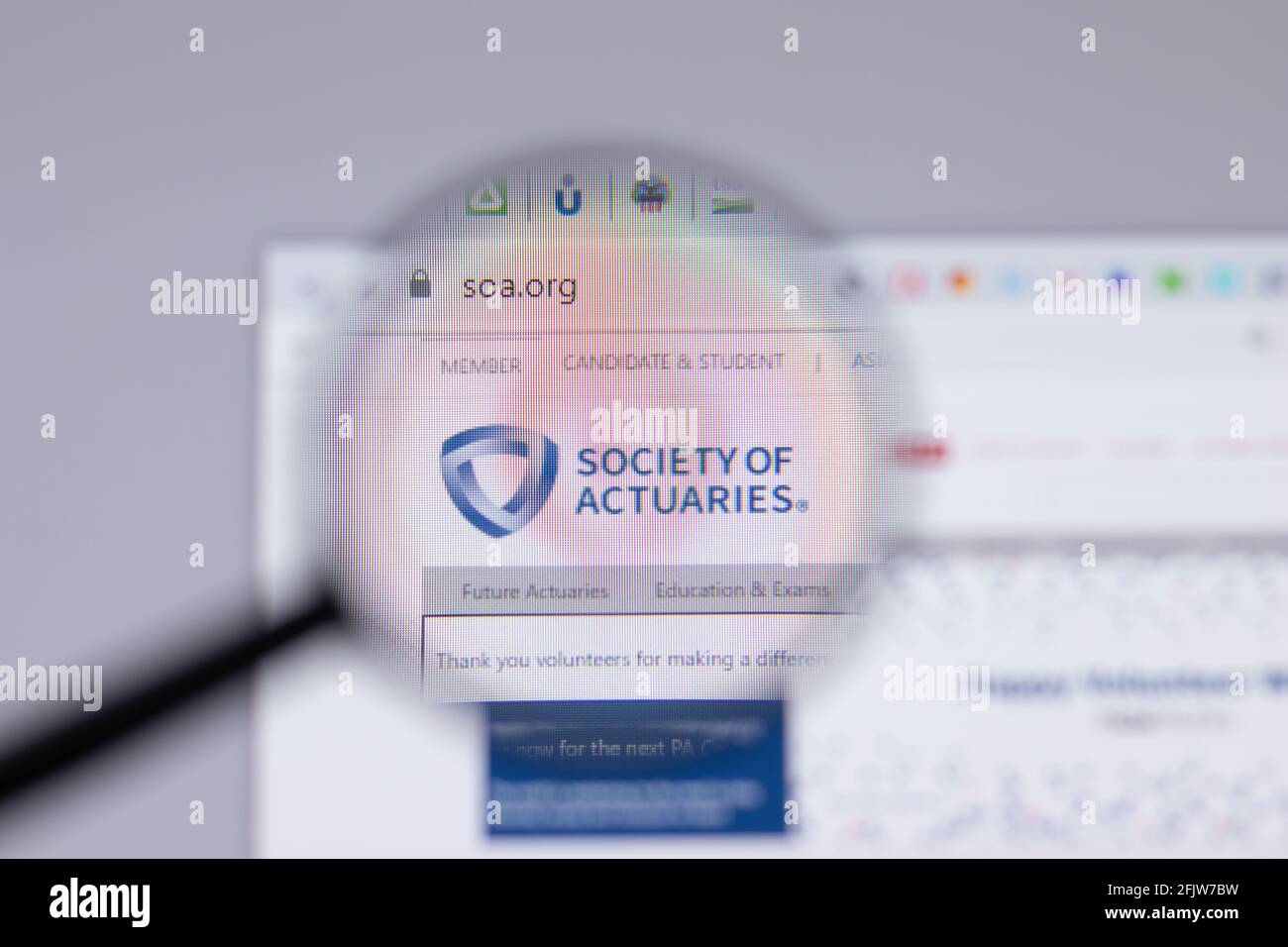 New York, USA - 26 April 2021: Society of Actuaries logo close-up on website page, Illustrative Editorial Stock Photo