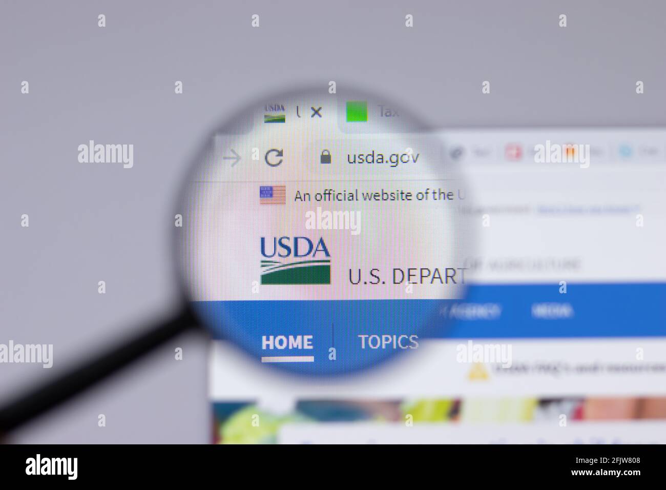 New York, USA - 26 April 2021: USDA United States Department of Agriculture logo close-up on website page, Illustrative Editorial Stock Photo