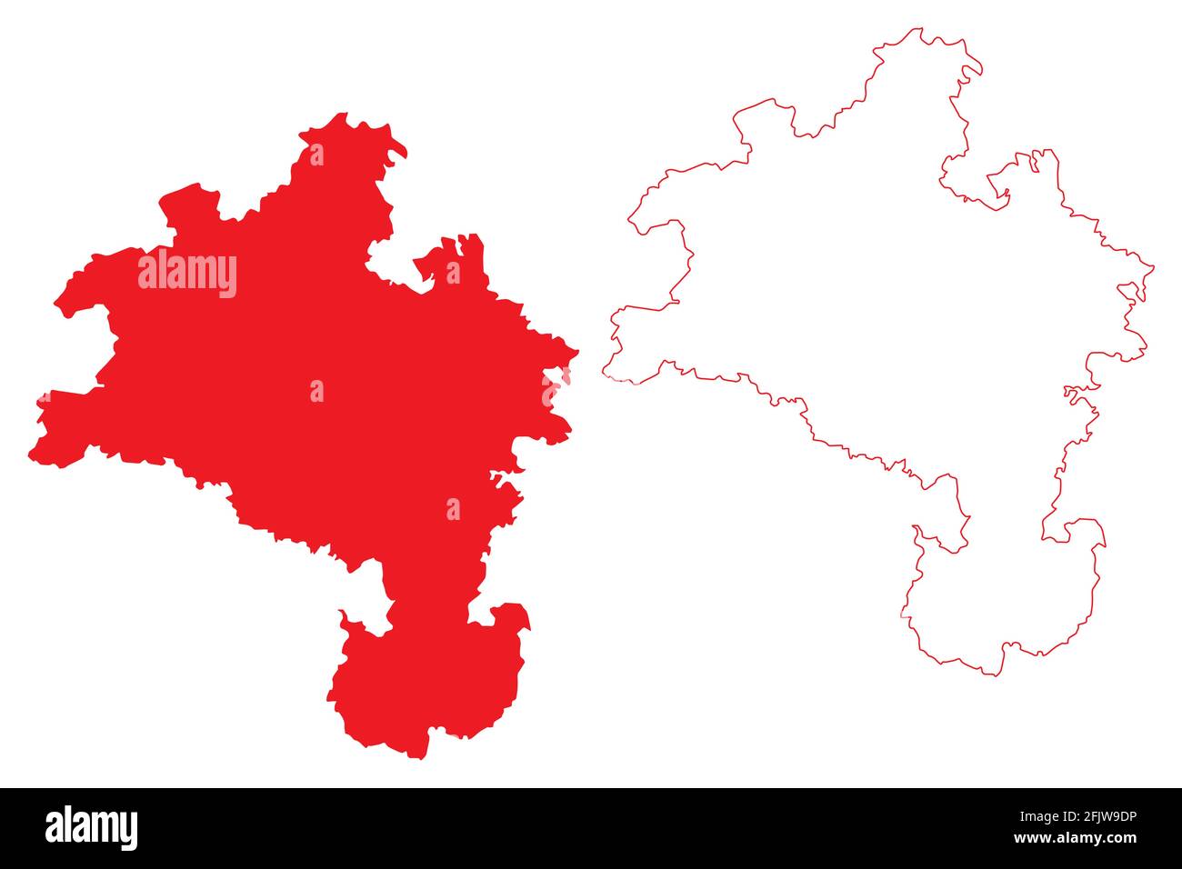Kassel region (Federal Republic of Germany, State of Hessen, Hesse, Hessia) map vector illustration, scribble sketch Kassel map Stock Vector