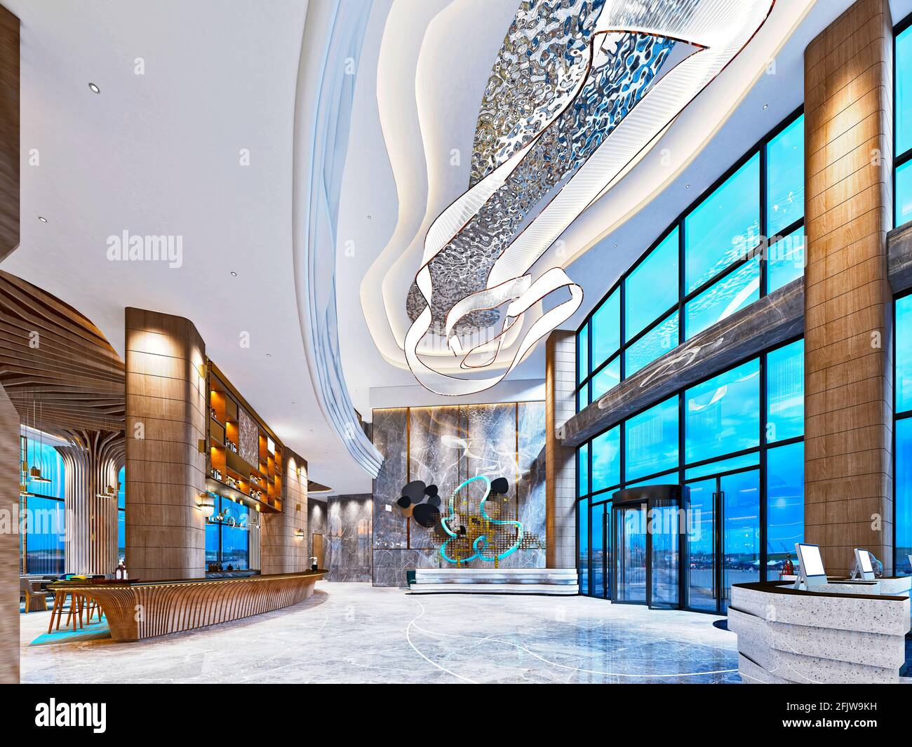 3d render of luxury hotel lobby reception Stock Photo - Alamy