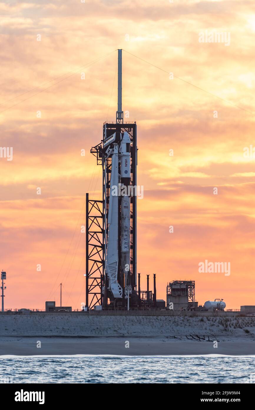 SpaceX Falcon 9 Crew 2 at Sunset Stock Photo