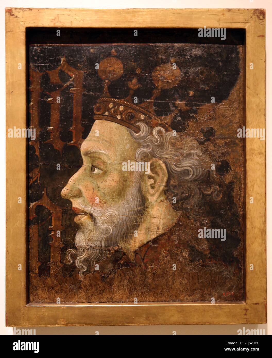 Alfonso V (1396-1458). King of Aragon. Portrait by Jaume Mateu  1402- 52). National Art Museum of Catalonia. Barcelona,  Spain. Stock Photo