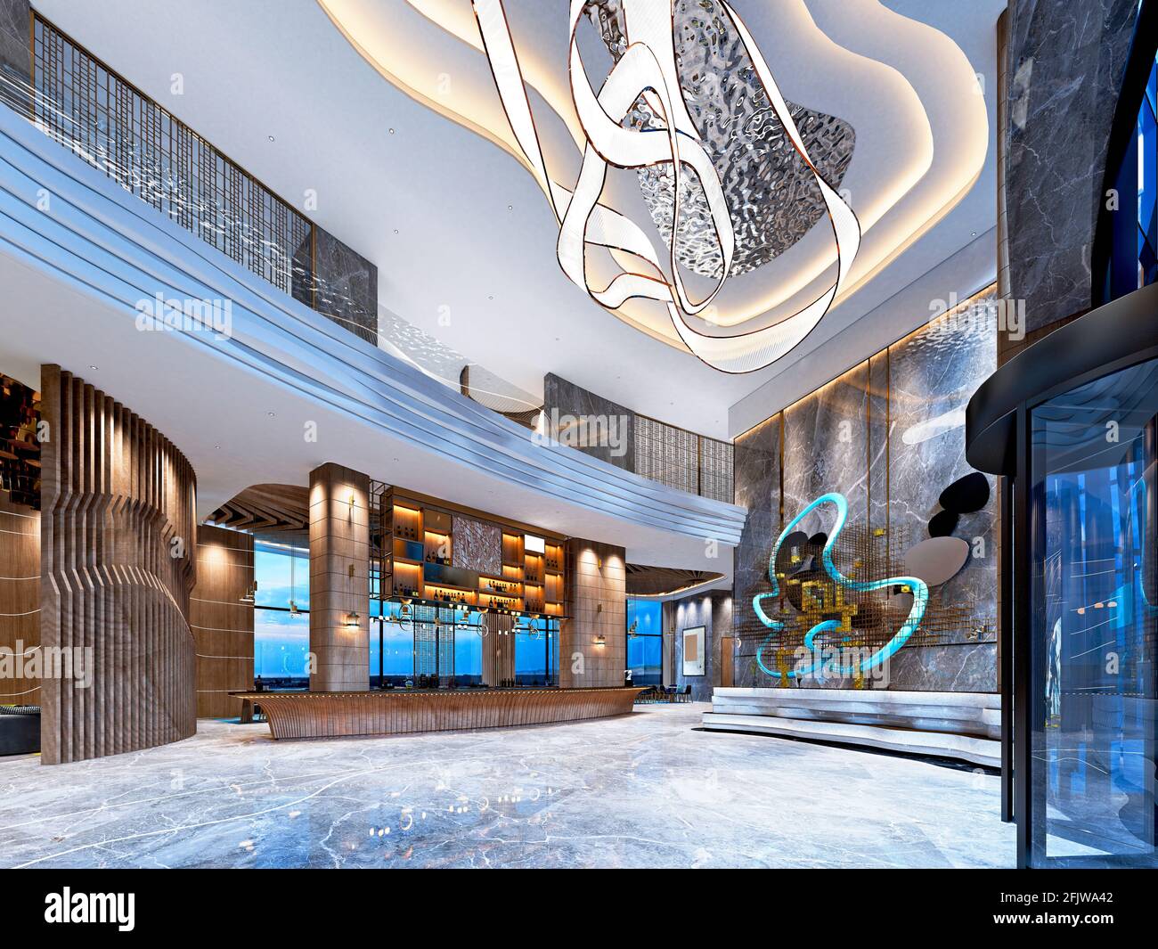 3d render of luxury hotel lobby reception Stock Photo - Alamy