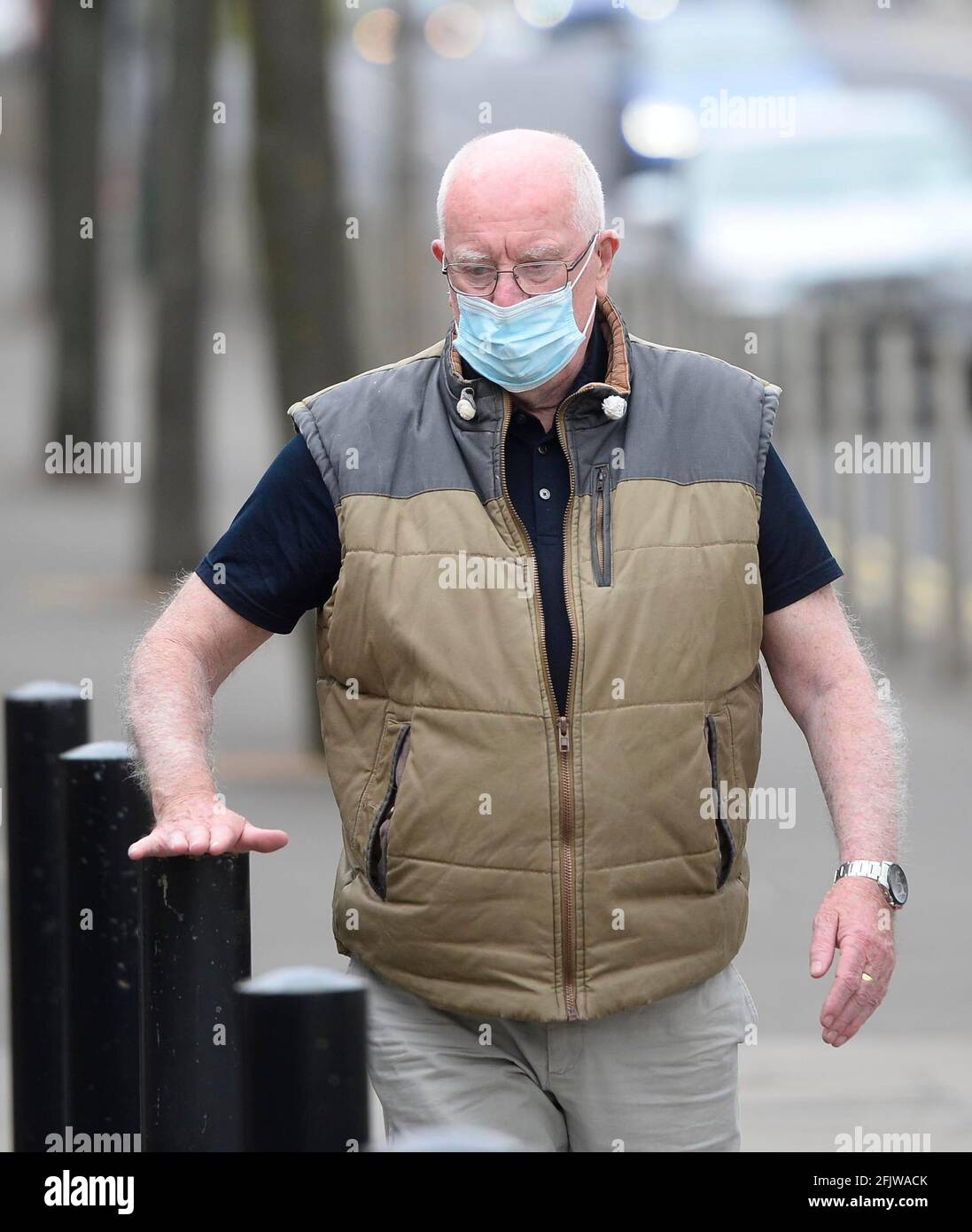 Witness Sean Bannon leaves Belfast Crown Court after giving evidence in the trial of two former paratroopers who deny murdering Joe McCann in Northern Ireland almost 50 years ago. Official IRA member McCann, 24, died after being shot in the Markets area of Belfast in 1972. The veterans, referred to in court proceedings as Soldiers A and C, entered not guilty pleas. Picture date: Monday April 26, 2021. Stock Photo