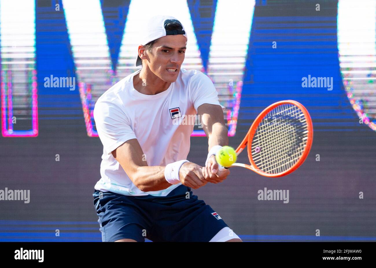 Munich, Germany. 26th Apr, 2021. Tennis: ATP Tour, Singles, Men, 1st Round.  Stebe (Germany) - Coria (Argentina). Federico Coria in action. Credit: Sven  Hoppe/dpa/Alamy Live News Stock Photo - Alamy
