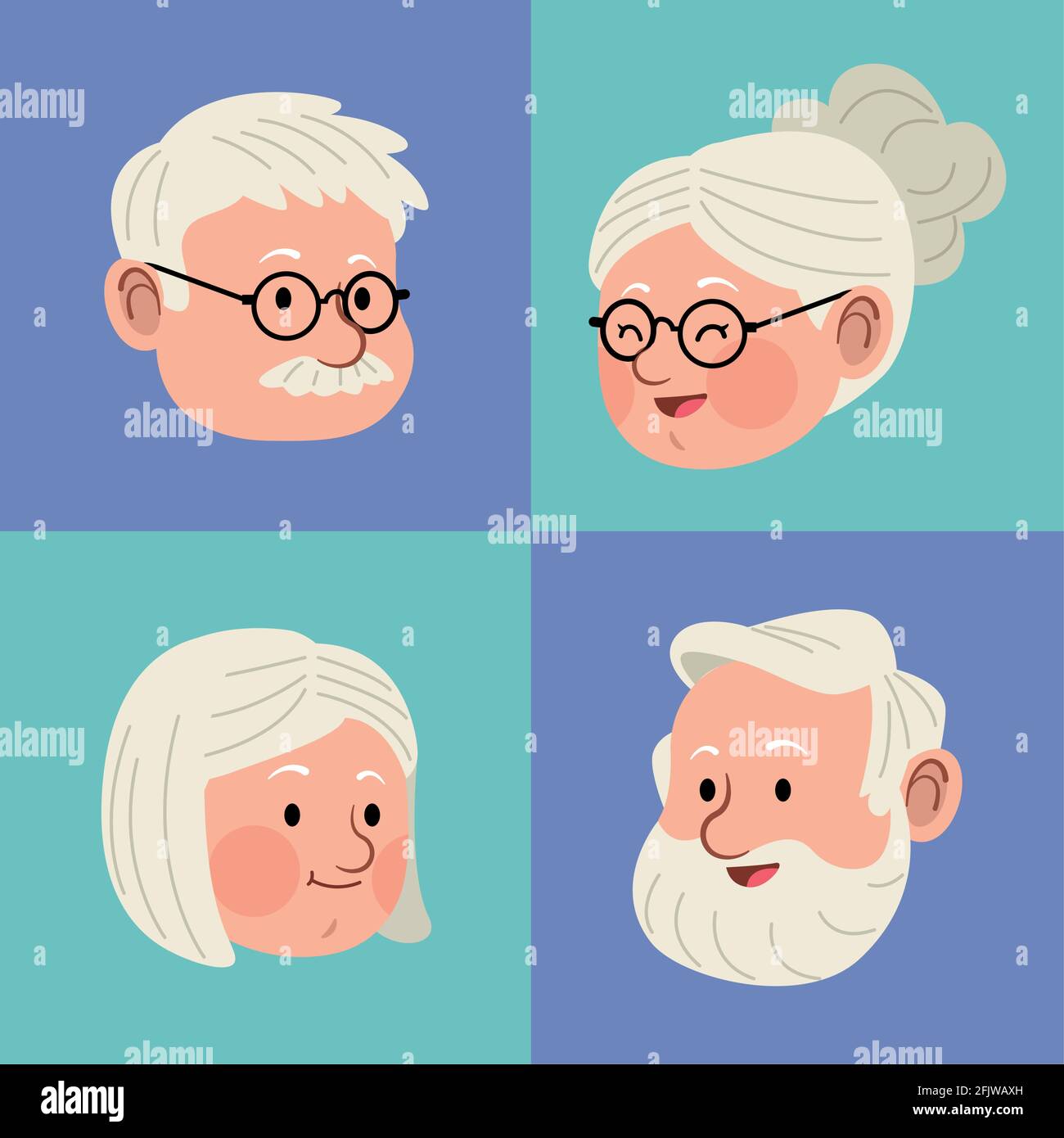 four heads elder persons Stock Vector