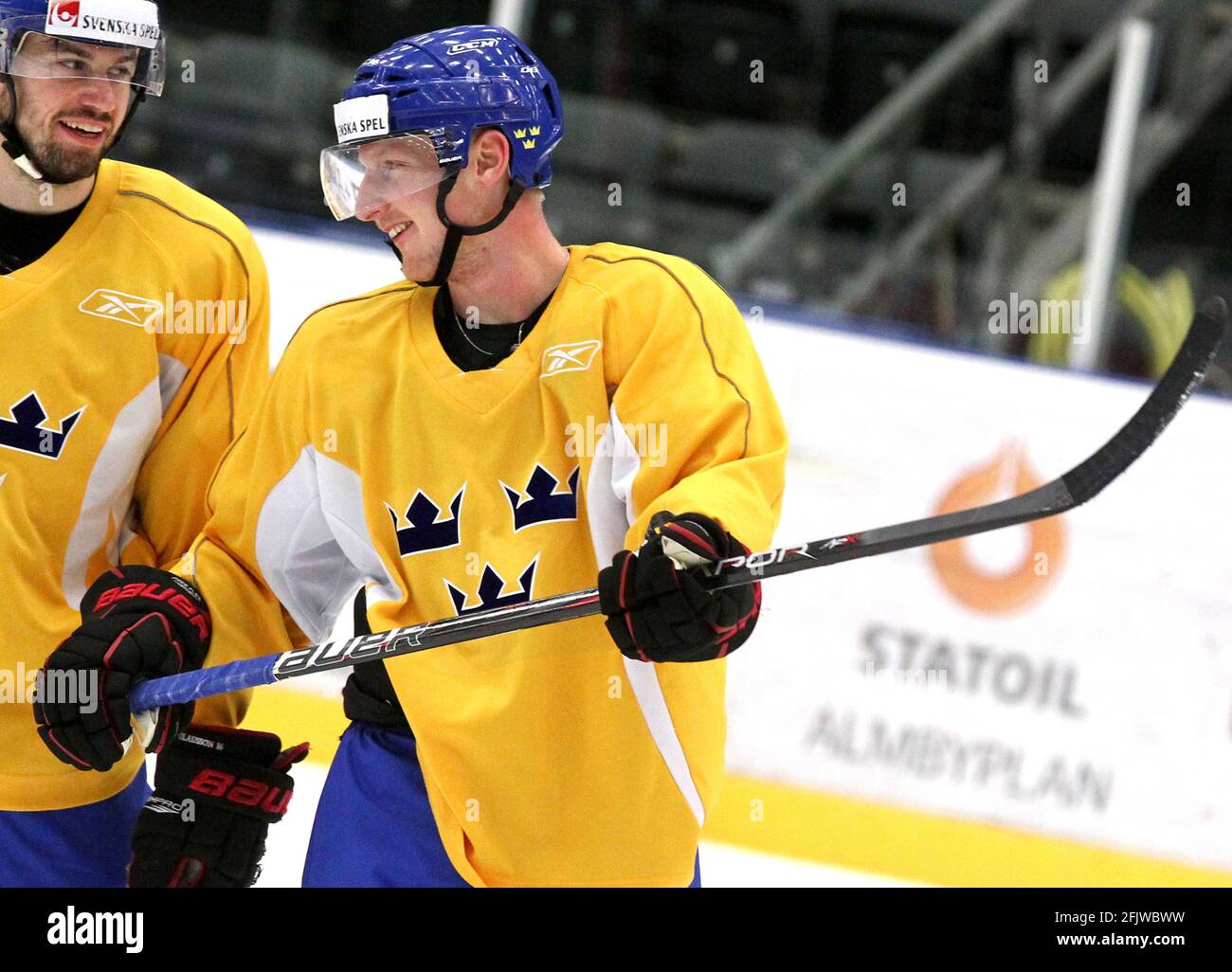 Hockey player Simon Hjalmarsson in the Tre kronor hockey team in Behrn  Arena, Örebro Stock Photo - Alamy