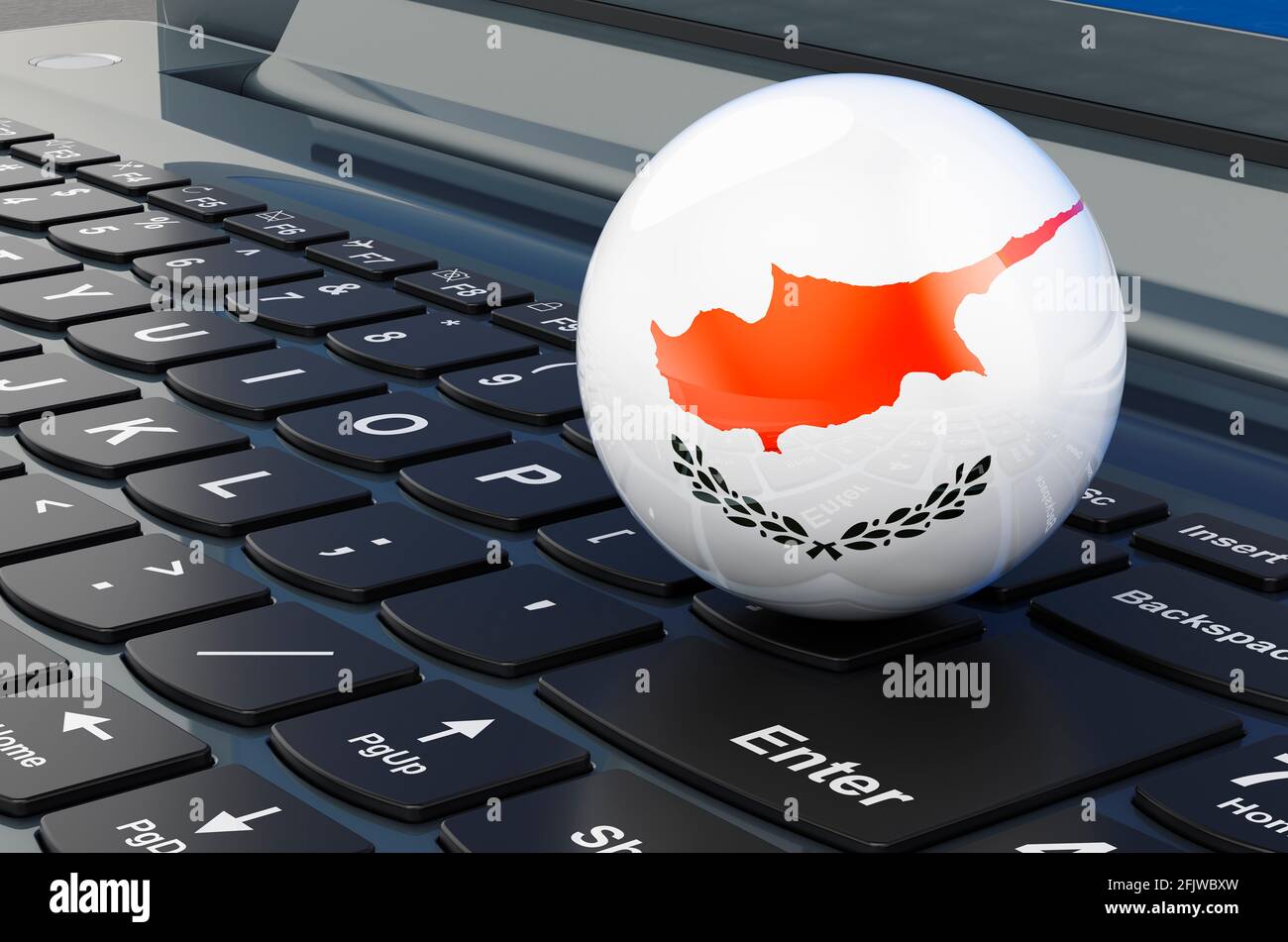 Cypriot flag on laptop keyboard. Online business, eeducation, shopping