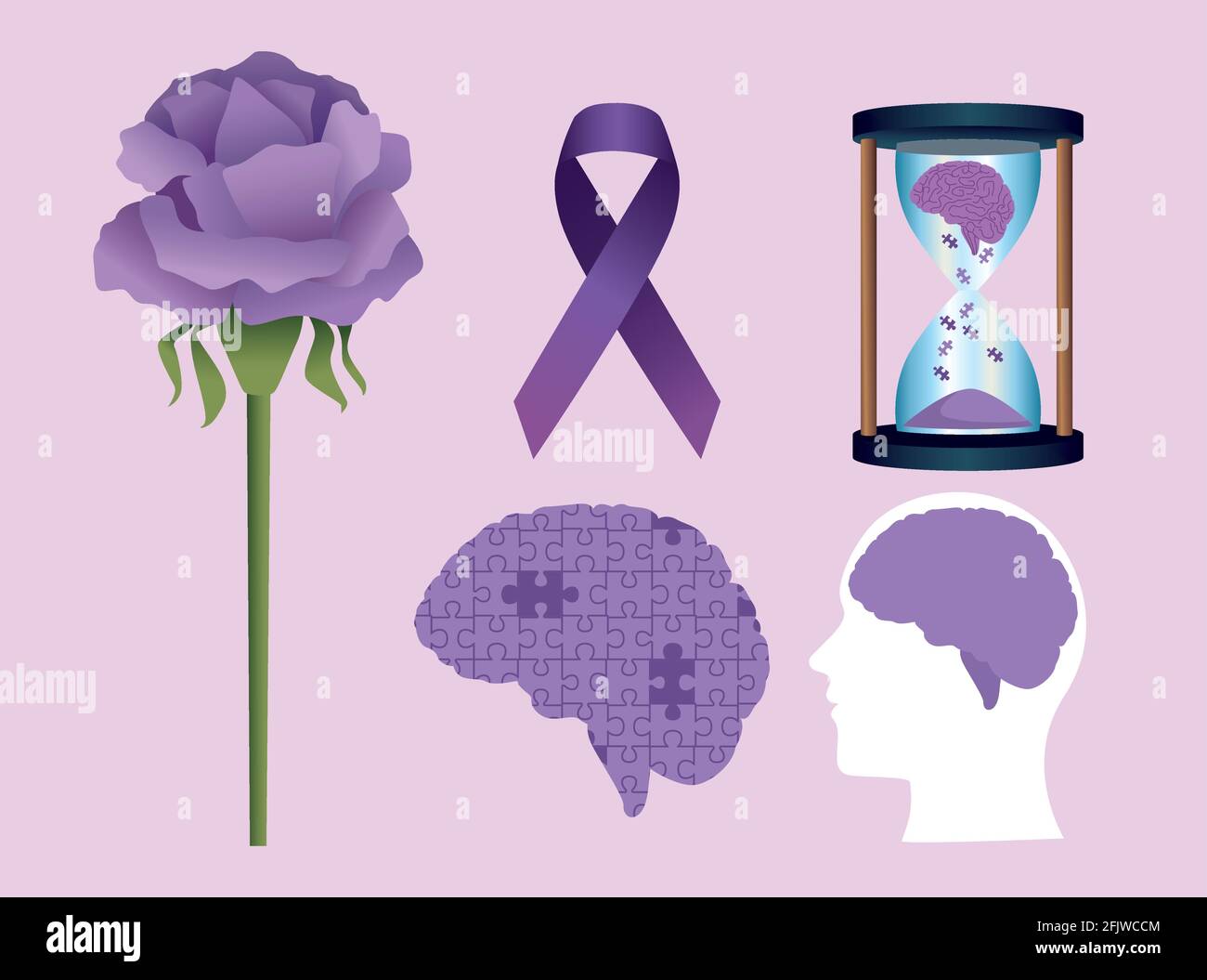 five alzheimer icons Stock Vector