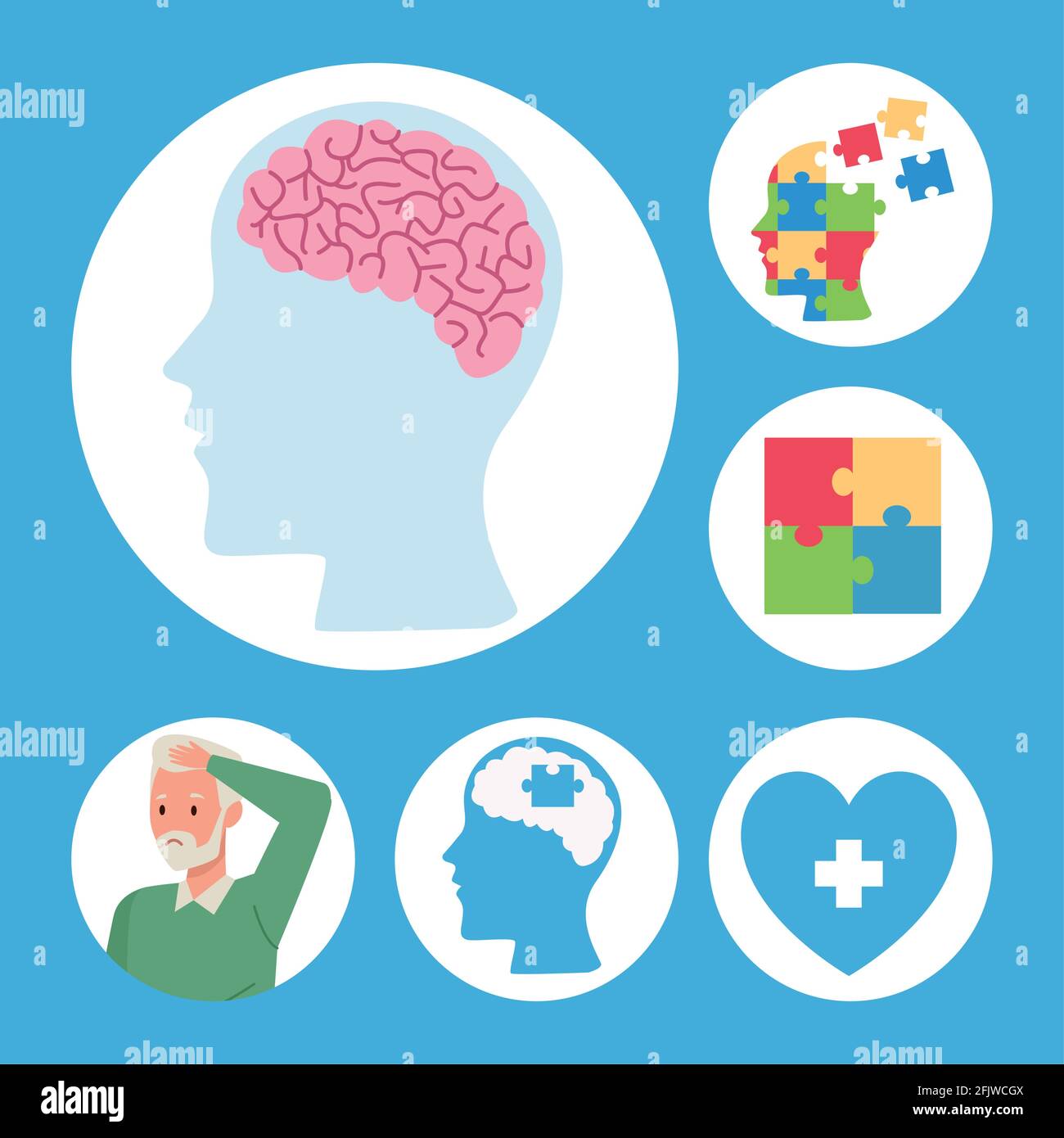 six alzheimers icons Stock Vector