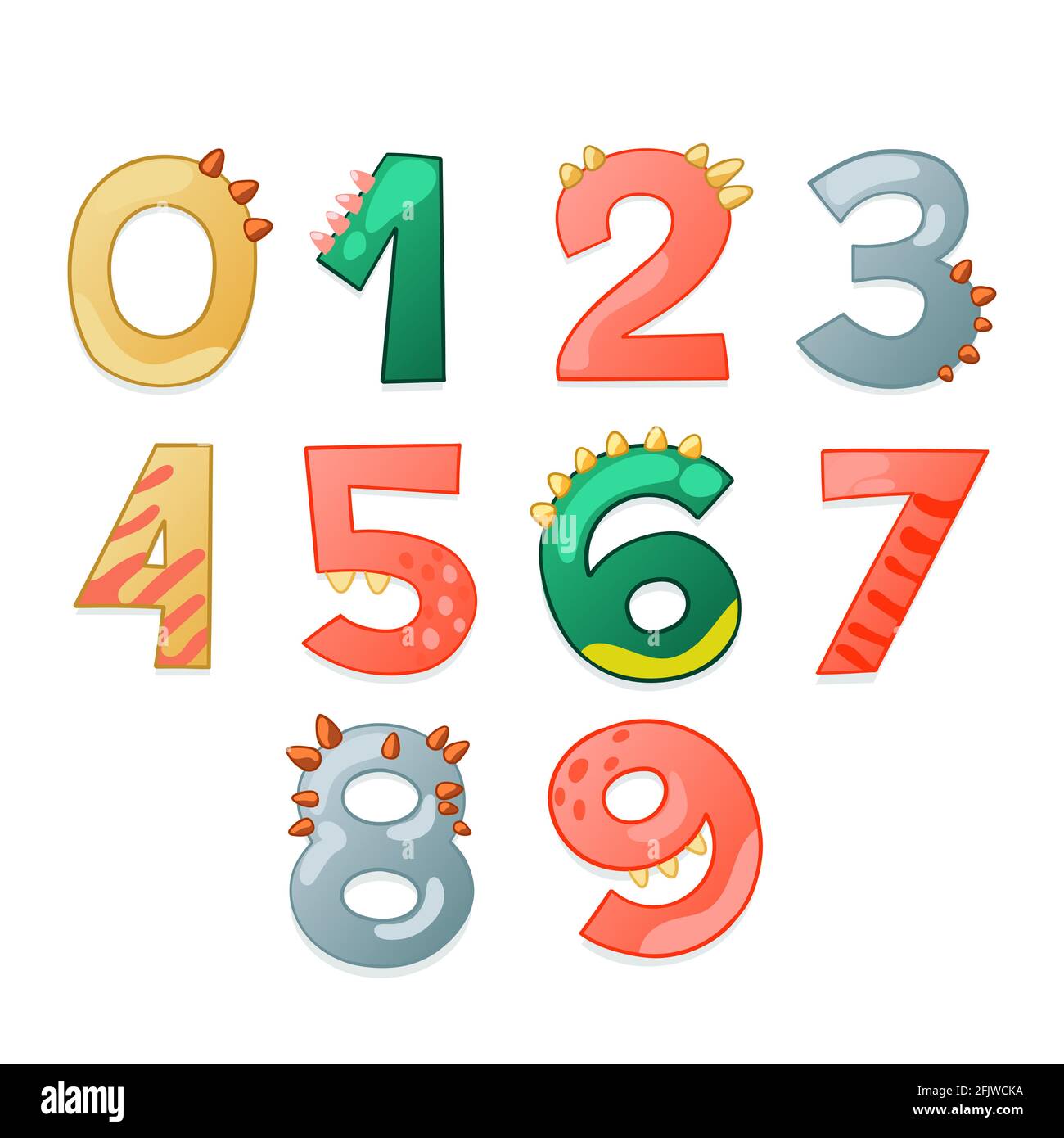 Cute dinosaur cartoon numbers. Vector elements for designing kids