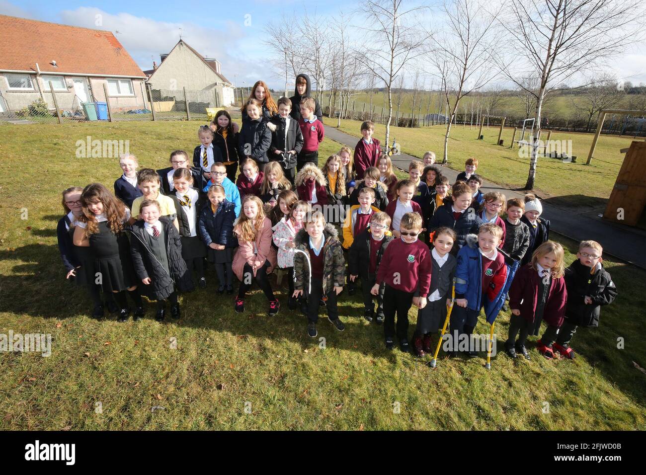 Minishant Primary school combined with pupils at Crosshill Primary on a week long STEM course (Science Technology Engineering Mathamatics )   The pupils get ready to start Stock Photo