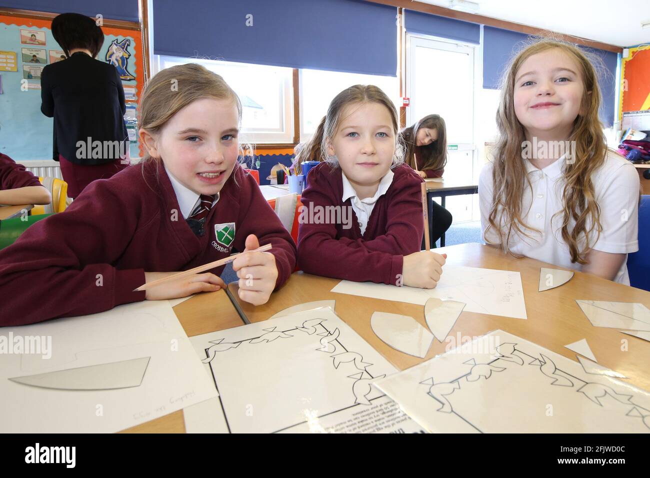 Minishant Primary school combined with pupils at Crosshill Primary on a week long STEM course (Science Technology Engineering Mathamatics )  Hannah Dunlop, Brooke Wason, Georgia Kennedy Stock Photo