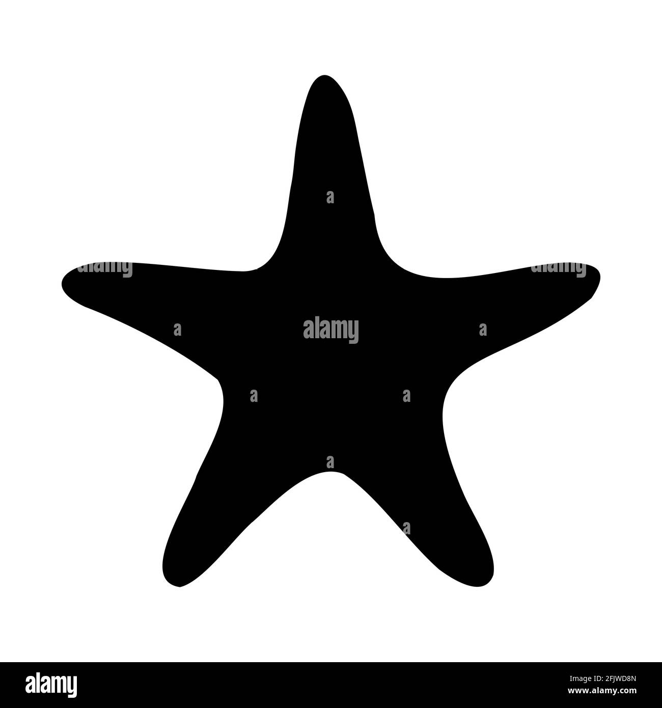 Starfish isolated black silhouette. Side view. Marine animal. White background. Vector illustration clipart. Stock Vector