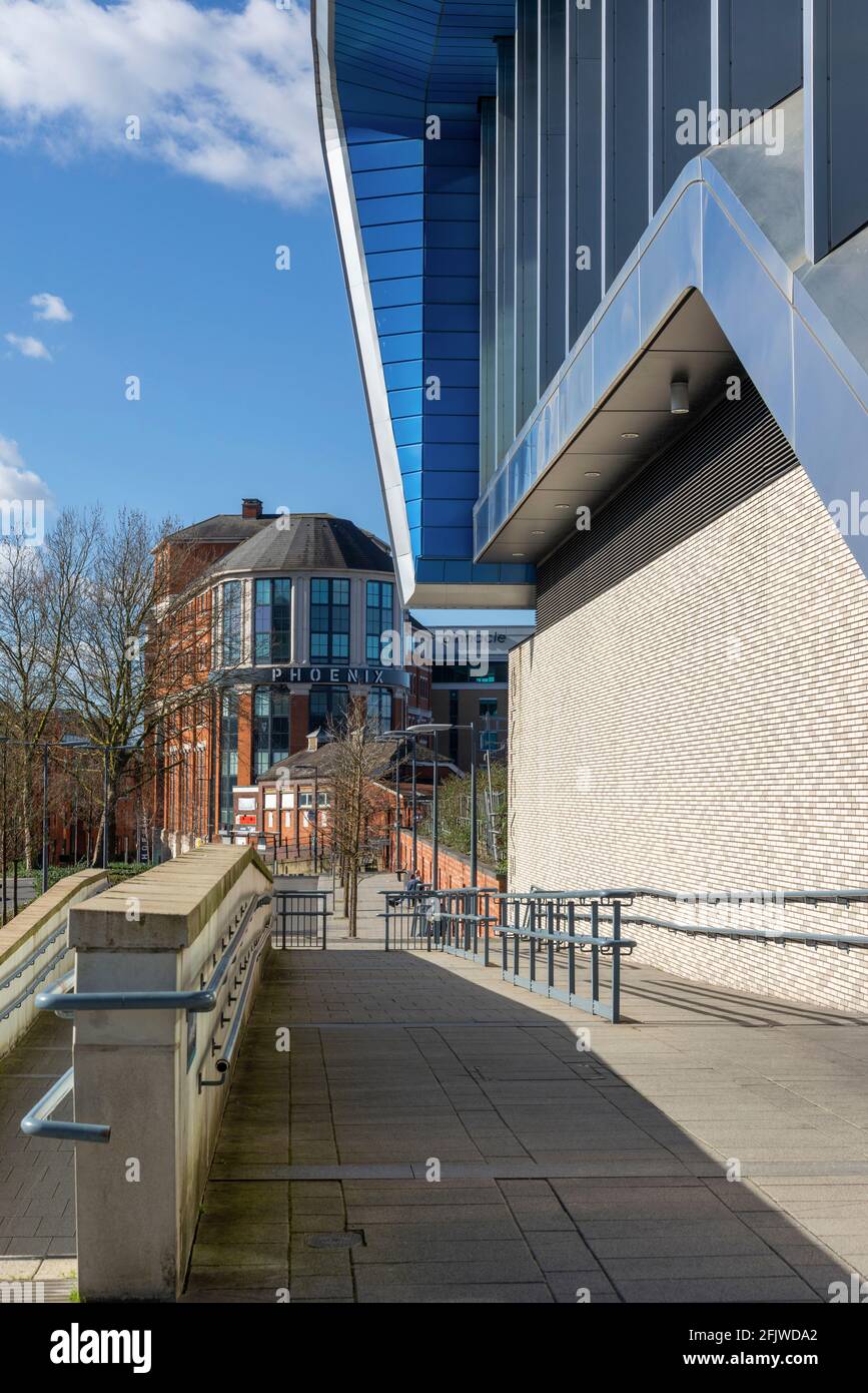 Exterior of the new Reading Train Station and the Phoenix office building in Reading town centre, Berkshire, England Stock Photo