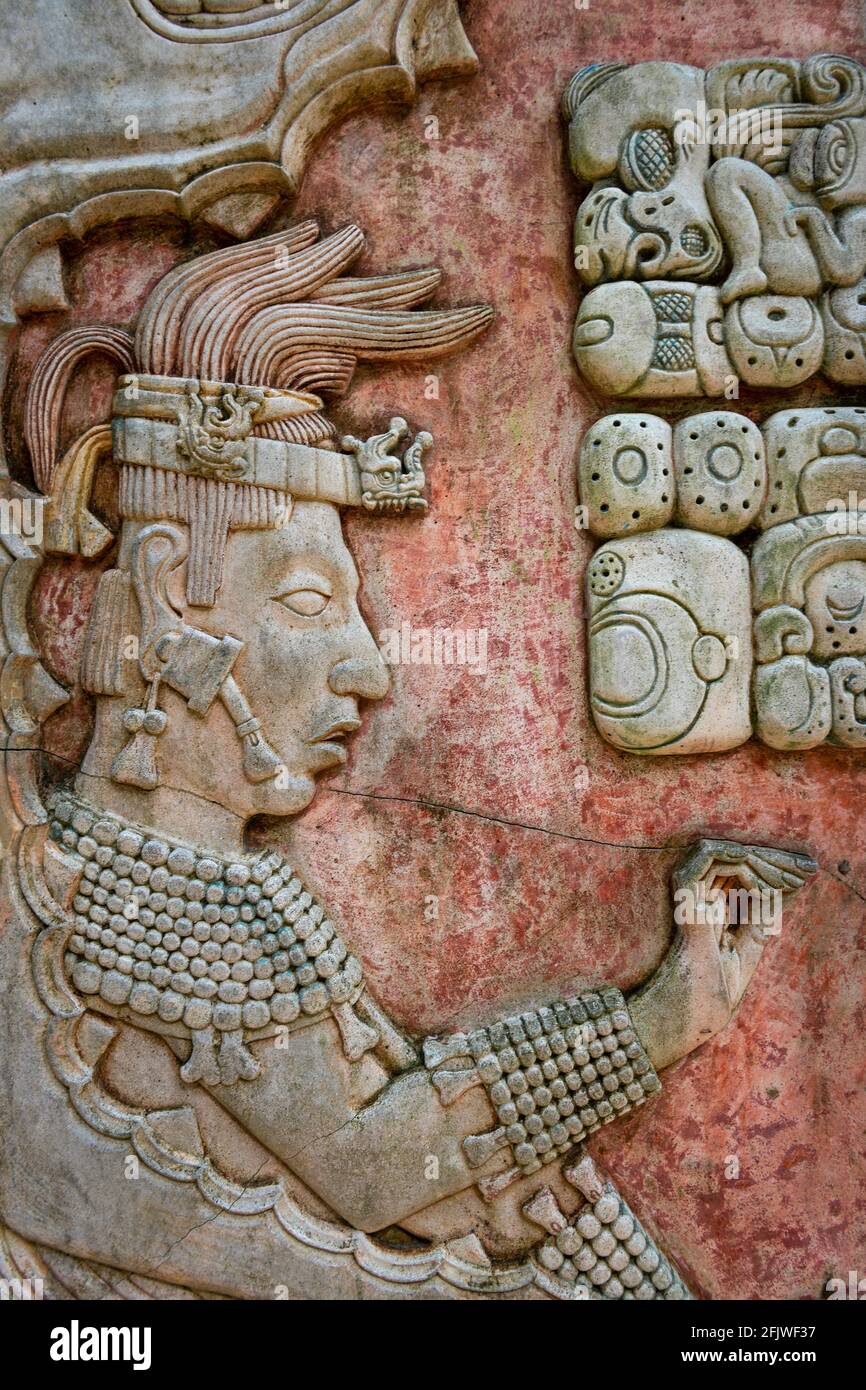 Detail of a bas-relief carving in the ancient Mayan city of Palenque,  Chiapas, Mexico Stock Photo - Alamy