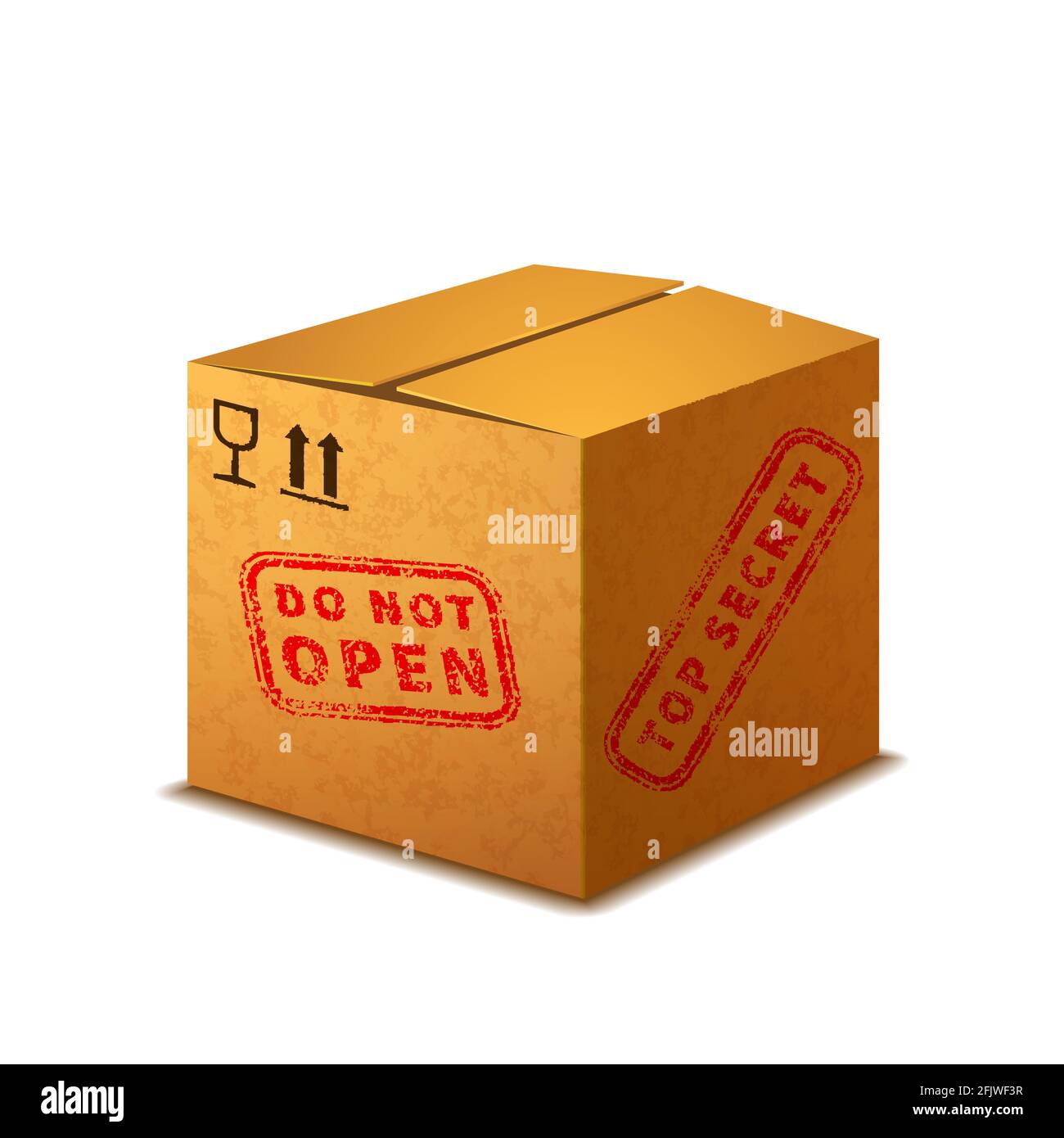 Bright realistic cardboard box with cargo signs and red top secret stamp  isolated on white Stock Vector Image & Art - Alamy