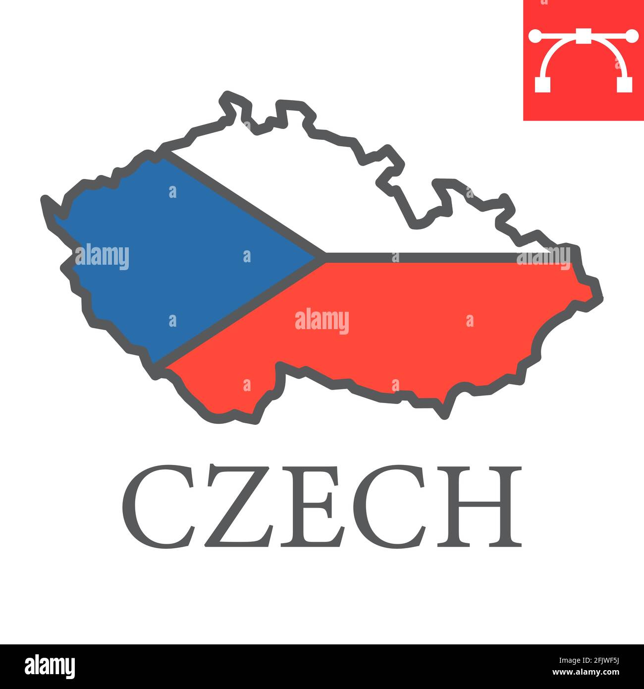 Map of Czech Republic flag color line icon Stock Vector