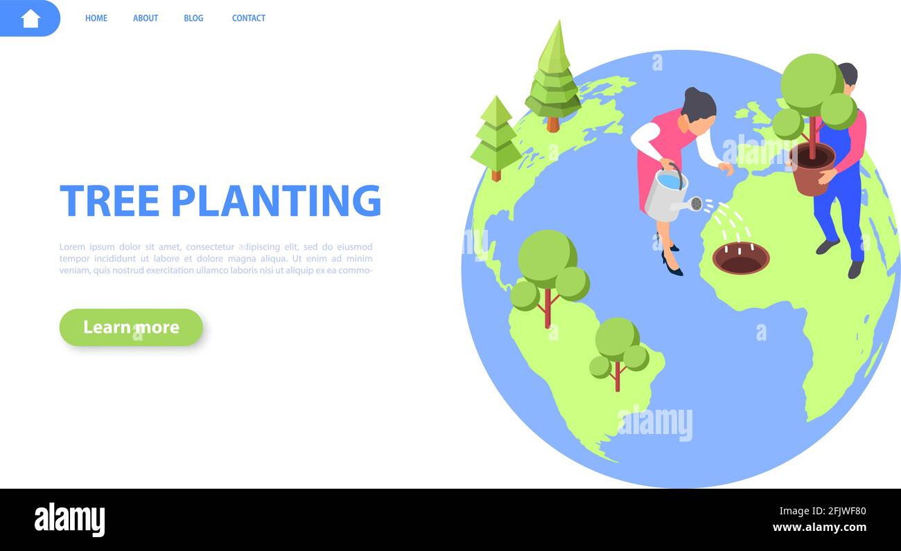 Planting trees concept banner. People are planting trees on the planet ...