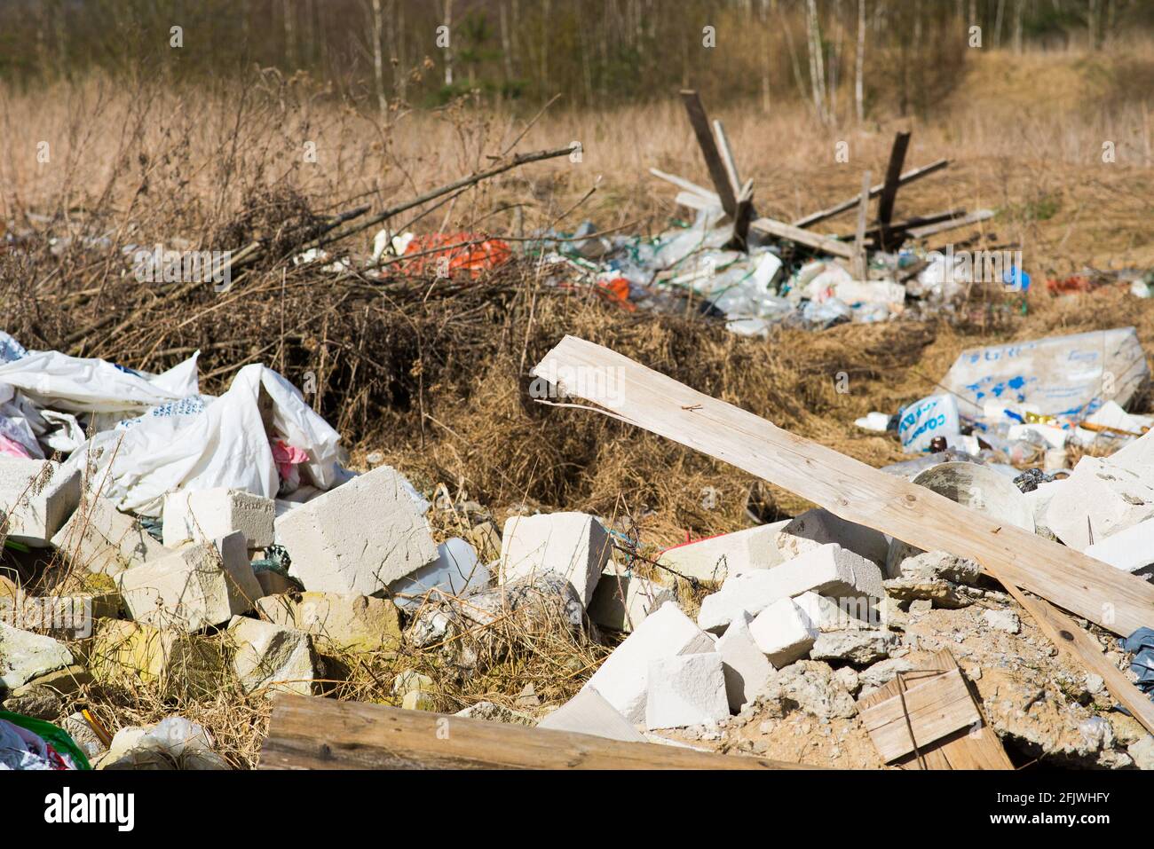 Garbage dump in a woods, forest. Ecological problems Stock Photo - Alamy