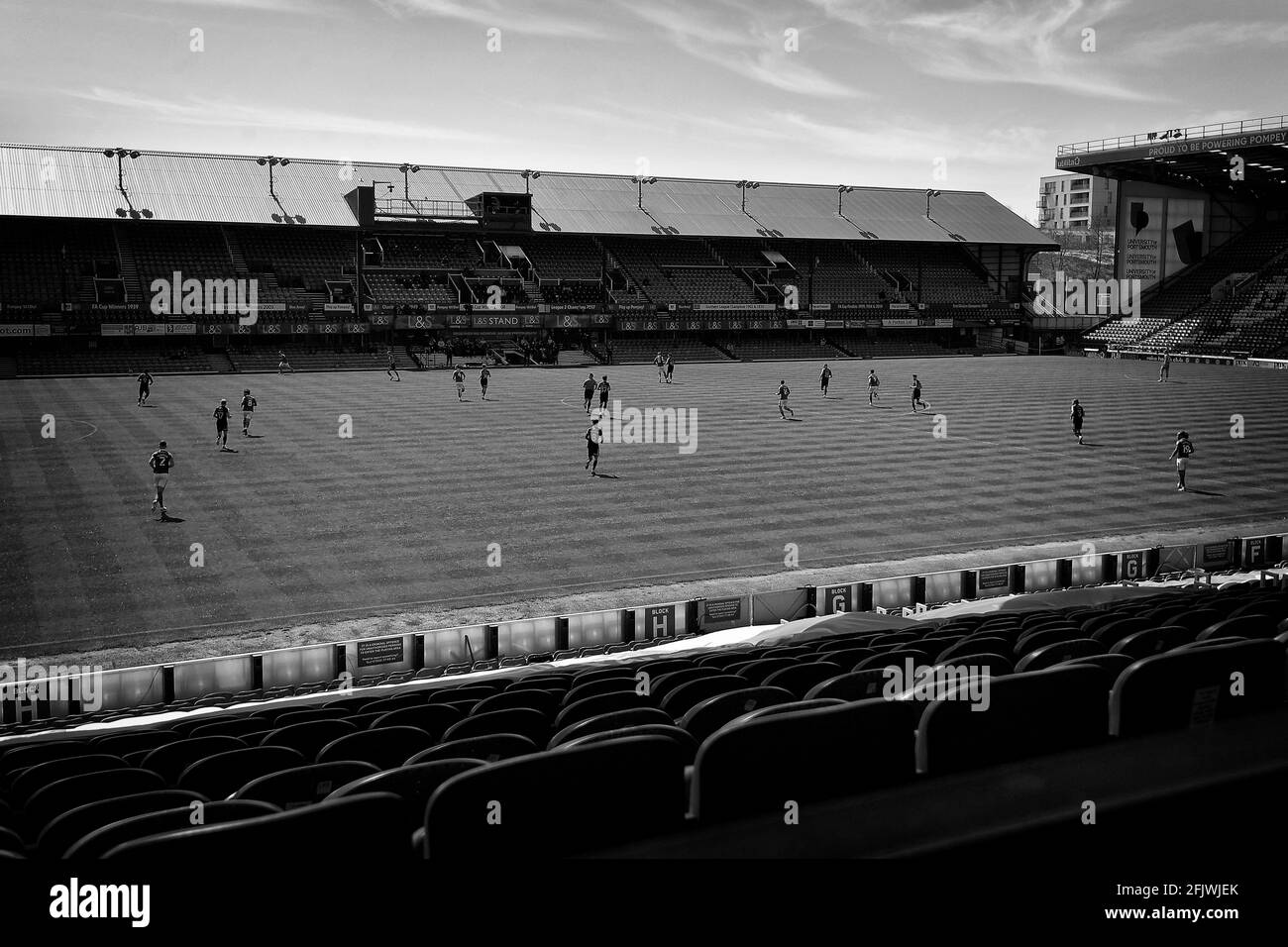 General view of play behind closed doors - Portsmouth v Bristol Rovers, Sky Bet League One, Fratton Park, Portsmouth, UK - 24th April 2021  Editorial Use Only - DataCo restrictions apply Stock Photo