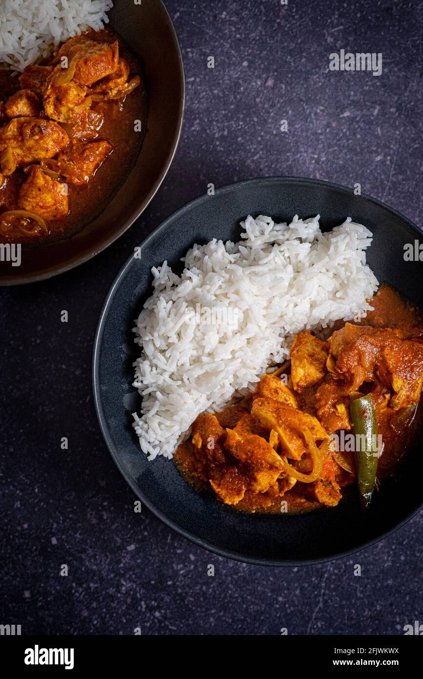 Chicken madras with basmati rice Stock Photo