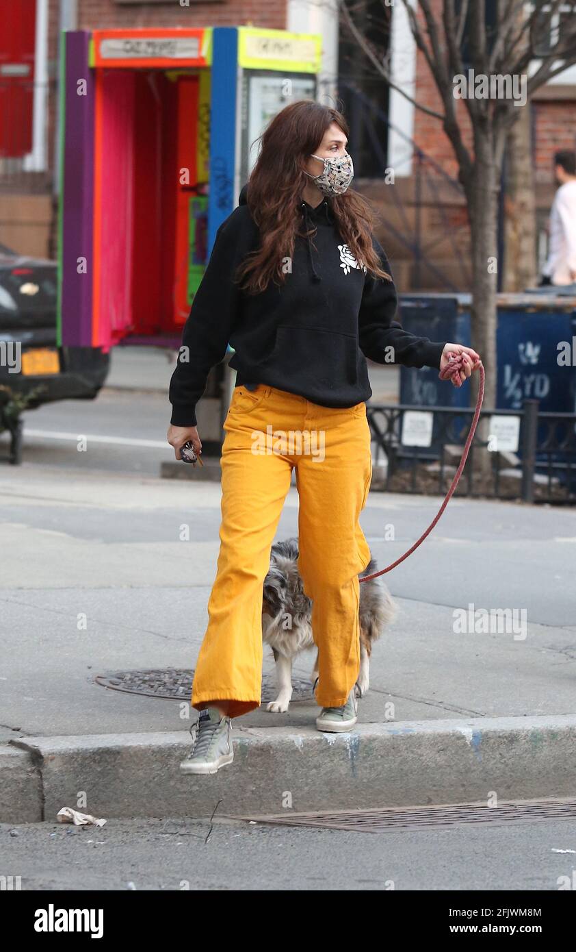 New York - NY - 03/21/2021 - Helena Christensen walking her dog in the