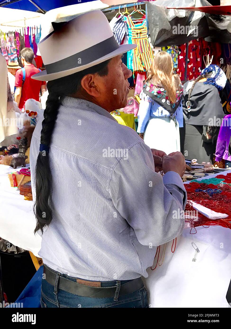 Otavalo is a town in the Andean highlands in the Imbabura Province of northern Ecuador. It’s surrounded by volcanoes including the Imbabura Volcano. Stock Photo