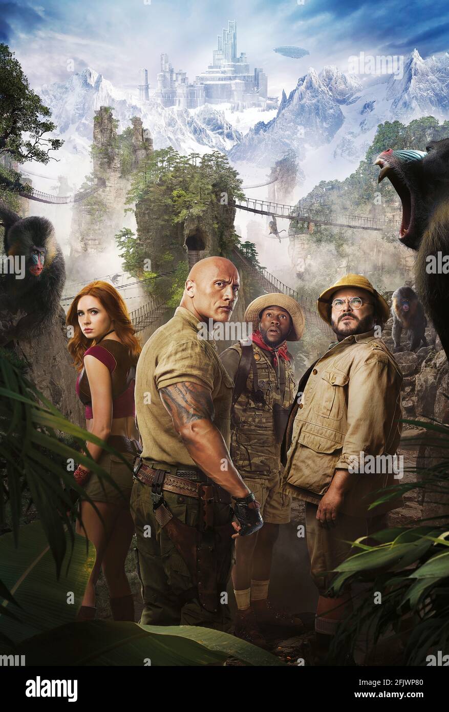 USA. Jack Black, Kevin Hart, Dwayne Johnson, and Karen Gillan in ©Columbia  Pictures new movie : Jumanji: The Next Level (2019) . Plot: A team of  friends return to Jumanji to rescue