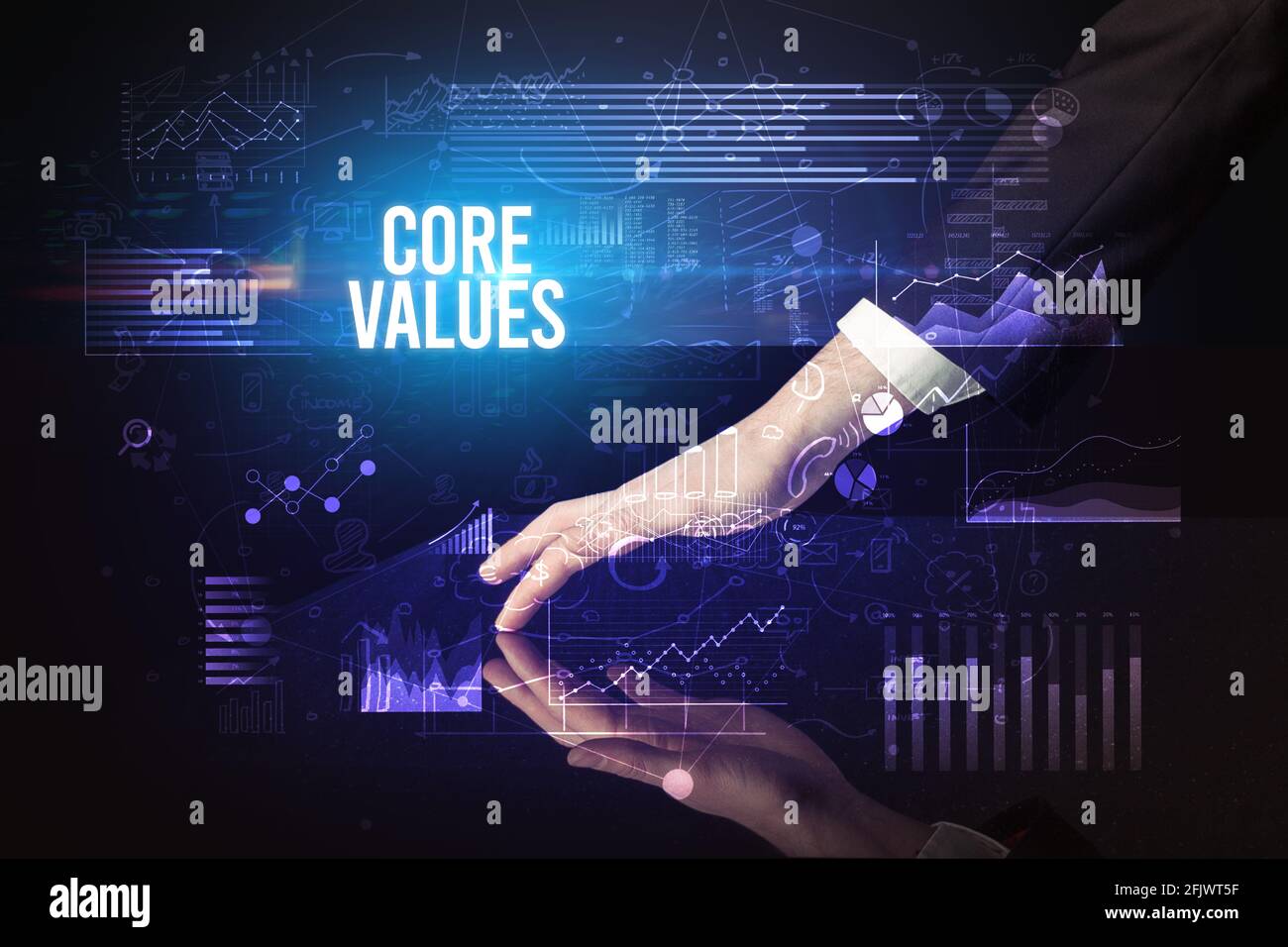 Businessman touching huge screen concept Stock Photo