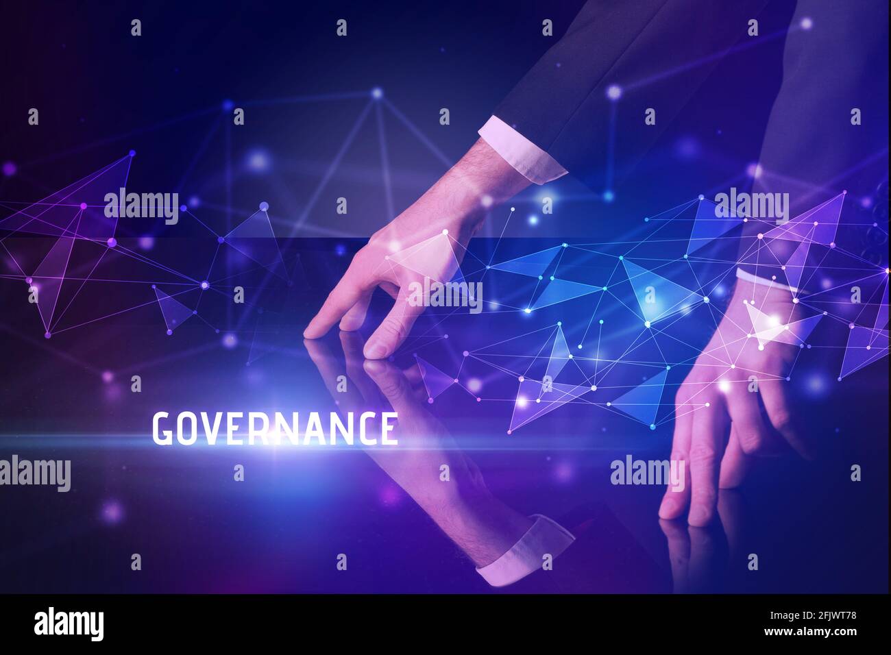 Businessman touching huge screen concept Stock Photo