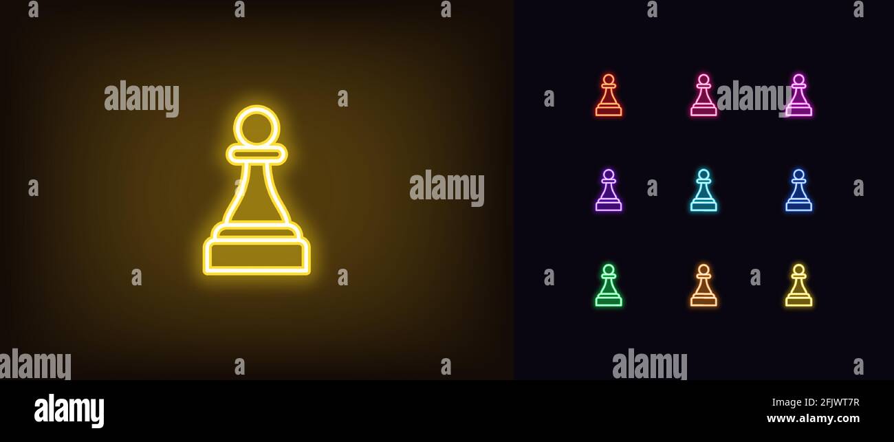 Neon chessmen pawn icon. Glowing neon pawn sign, outline chess piece ...