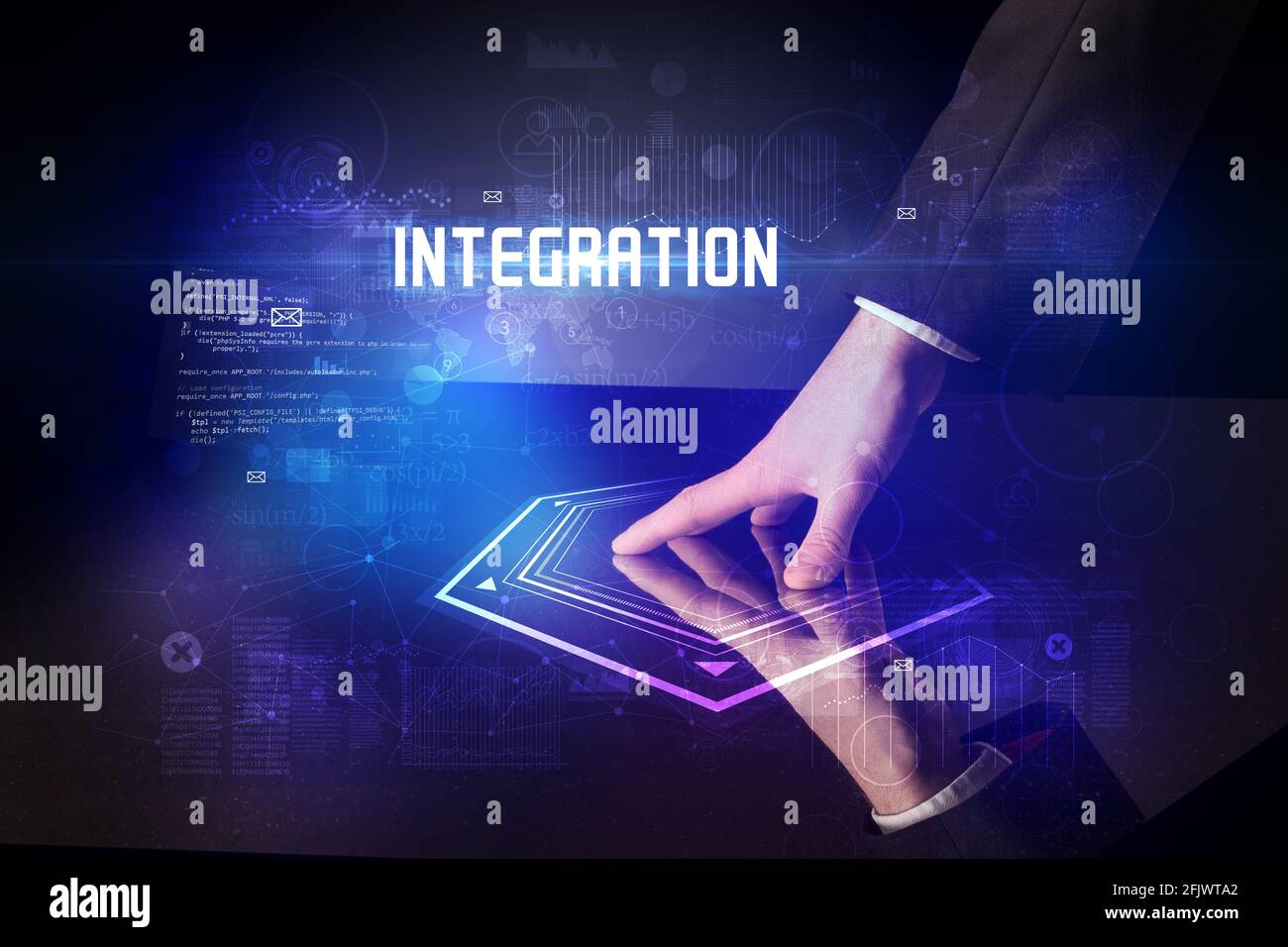 Hand touching digital table concept Stock Photo