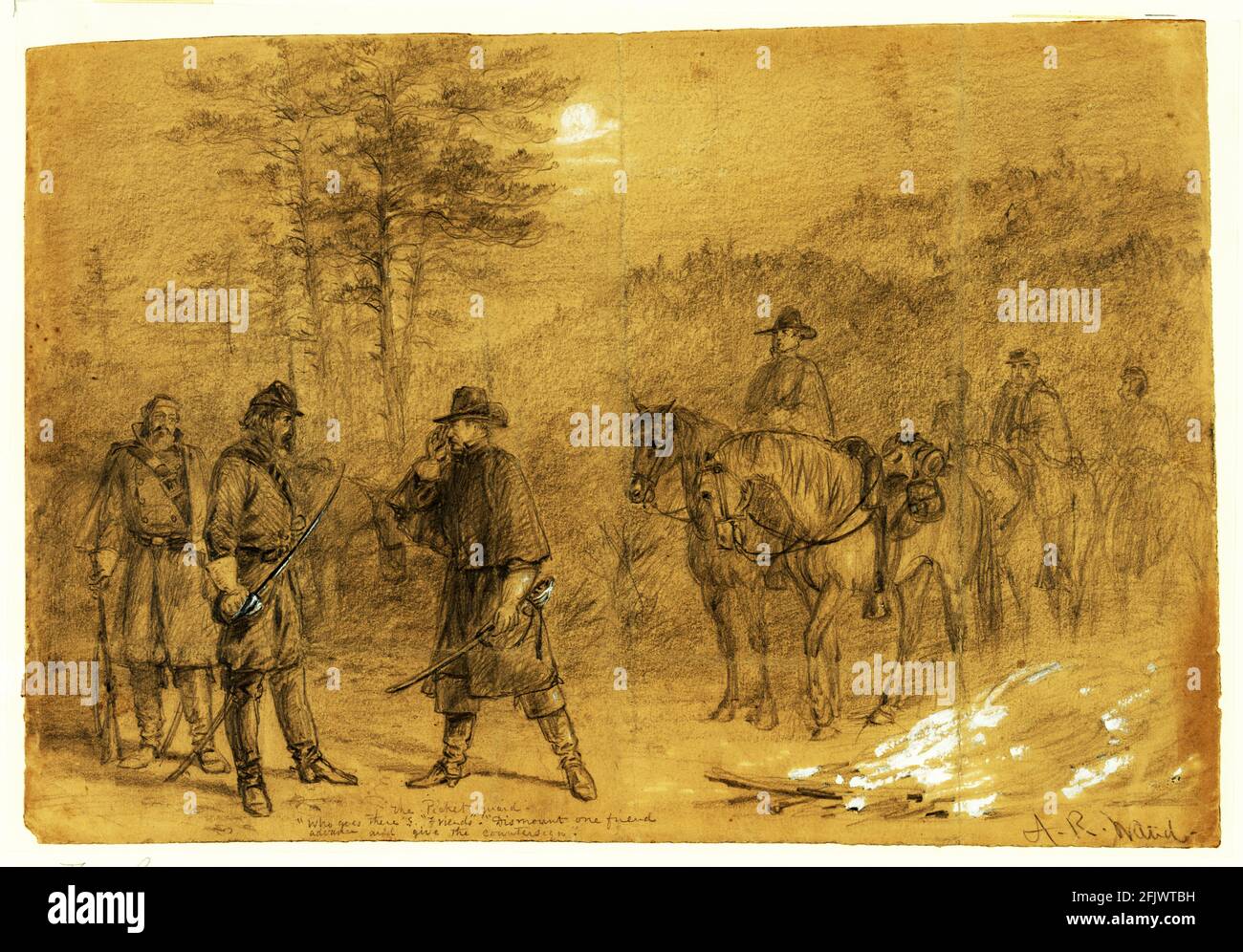 Picket Guard Pencil sketch by Alfred Waud of Harper's Weekly showing a picket guard ...