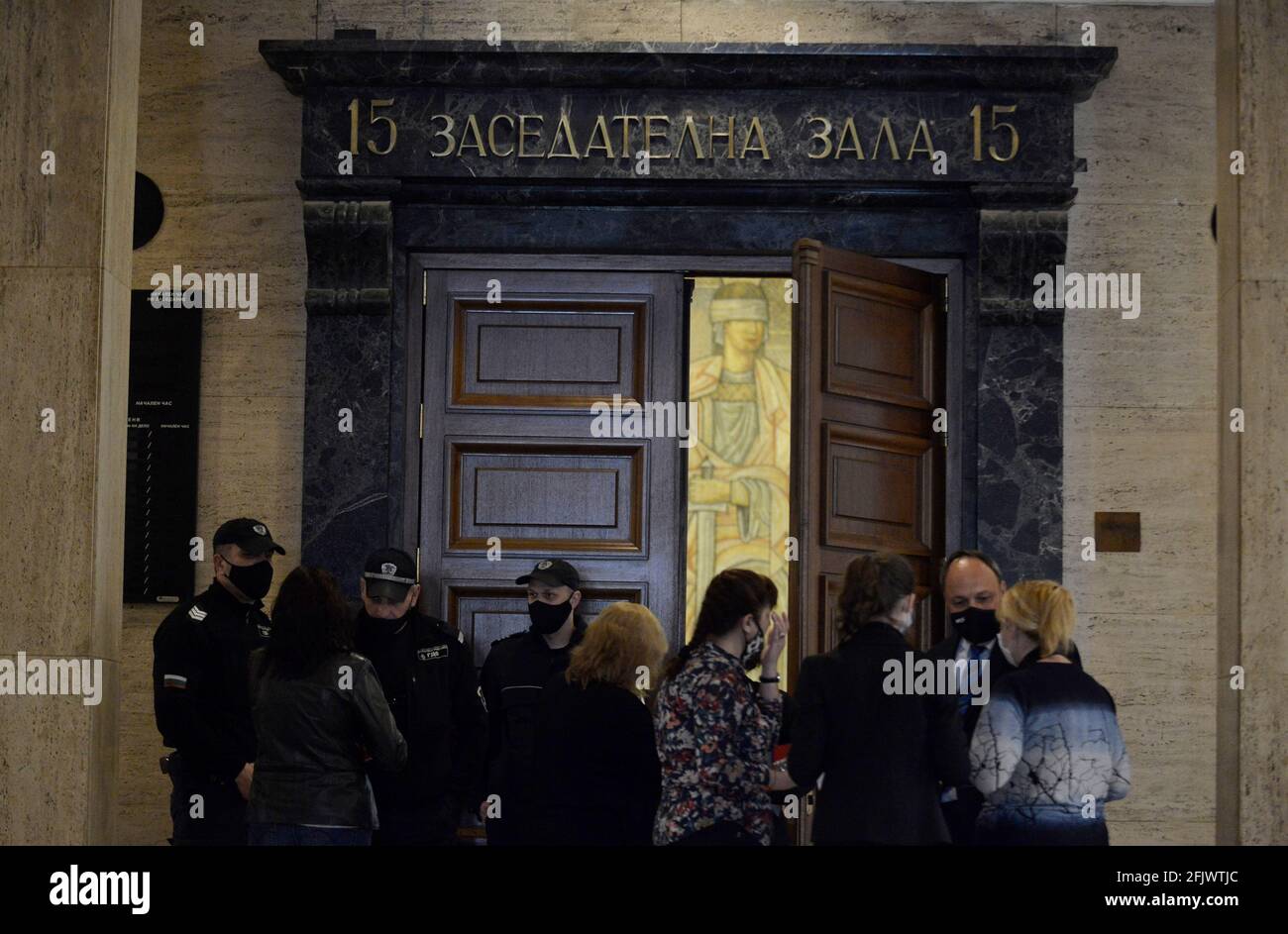 Sofia, Bulgaria - Apr 22 2021: People entering the court room for an executive session in regards to the road incident in Svoge in 2021 Stock Photo