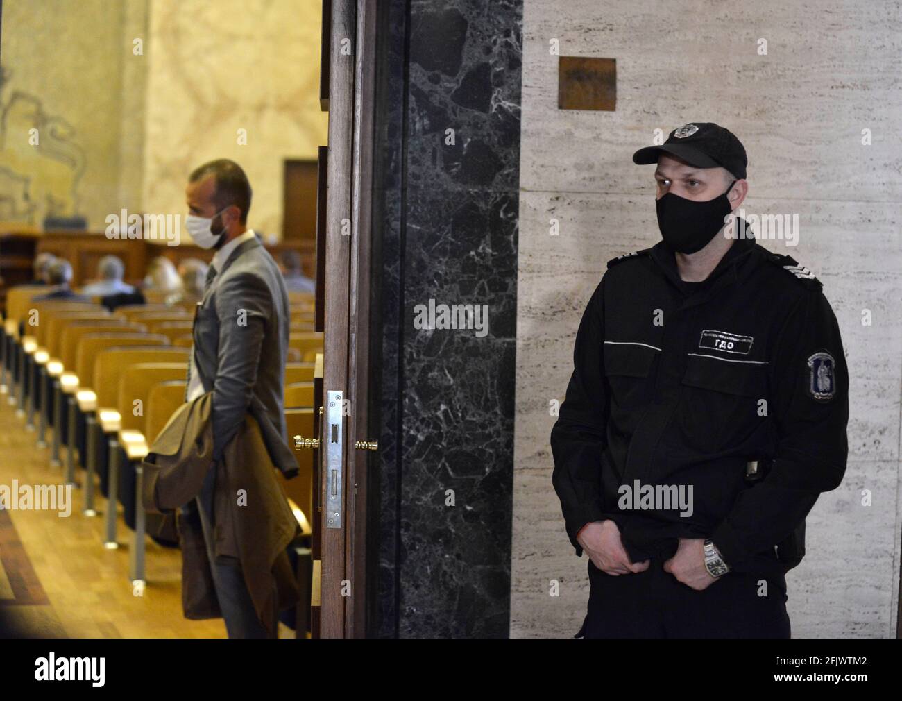Sofia, Bulgaria - Apr 22 2021: People entering the court room for an executive session in regards to the road incident in Svoge in 2021 Stock Photo
