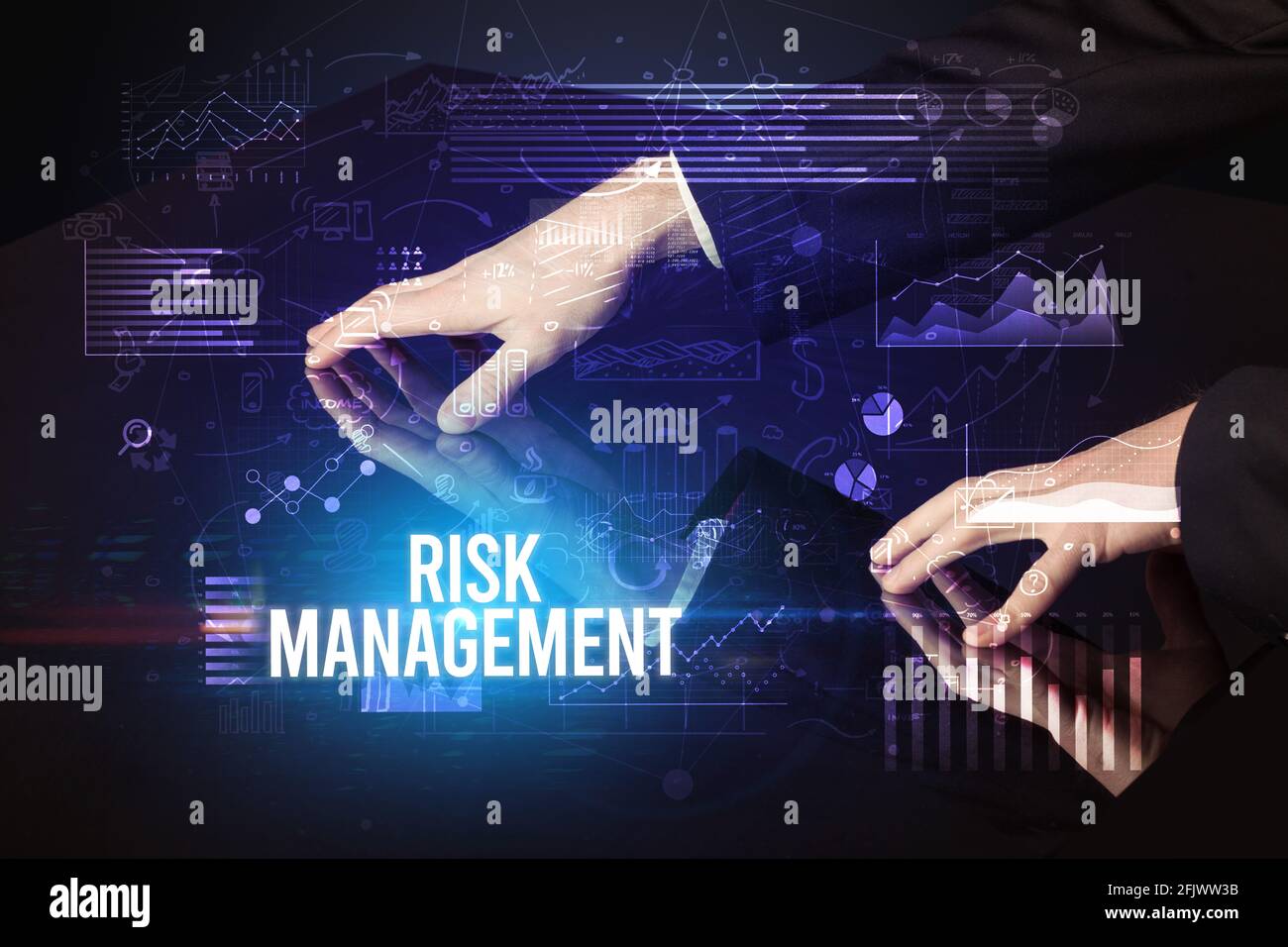 Businessman touching huge screen concept Stock Photo