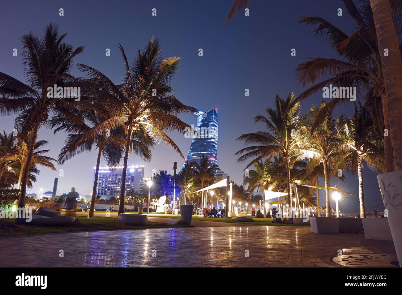 A landscape photo of  Jeddah during night Stock Photo