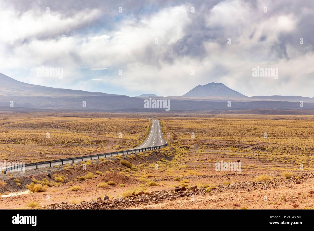 View from the Route 23, the scenic road in the north of Chile, running from Calama to Sico Pass, the border with Argentina. The road passes near Misca Stock Photo