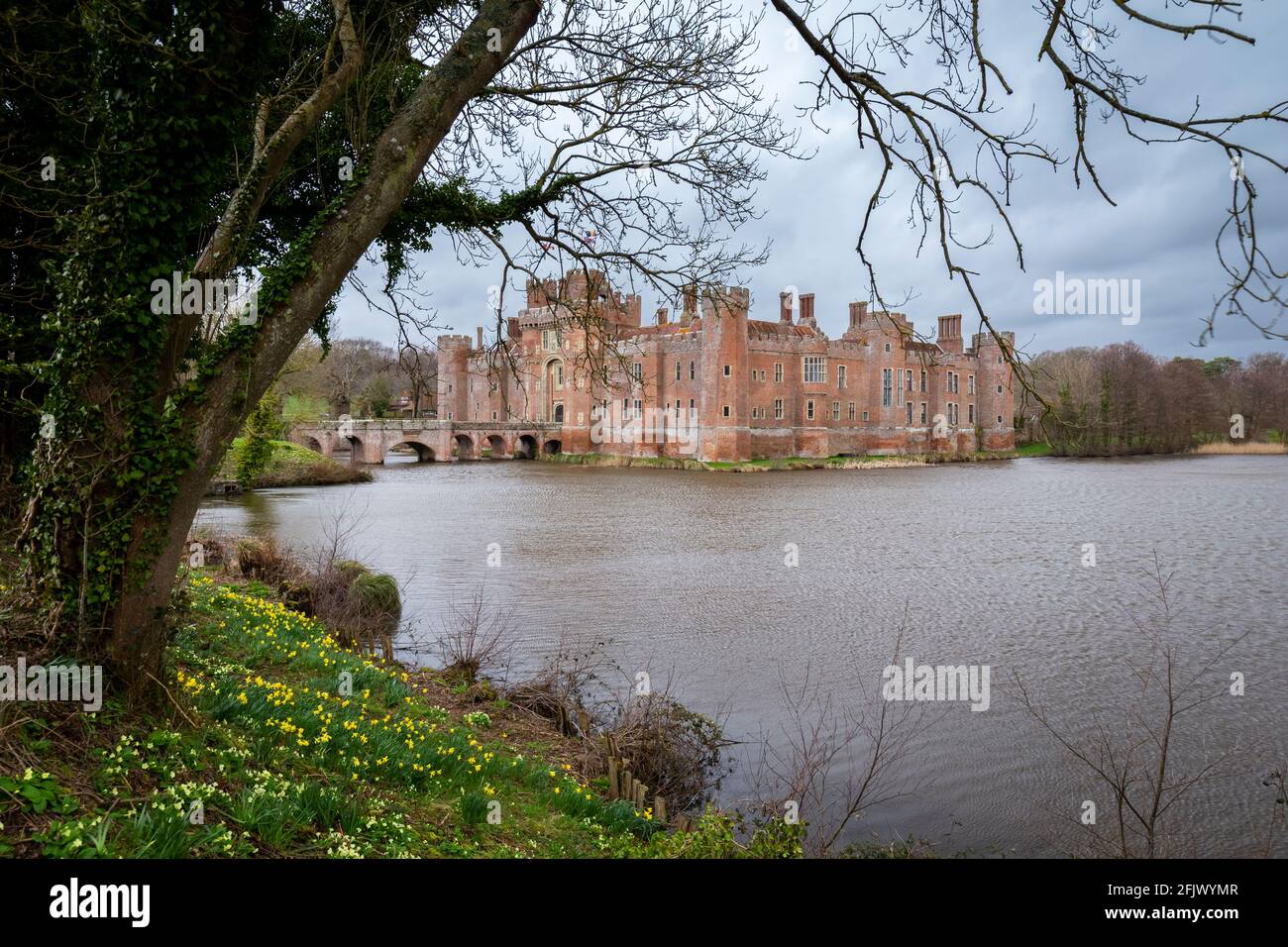 View of the Herstmonceux castle, Herstmonceux, East Sussex, southern England, United Kingdom. Stock Photo