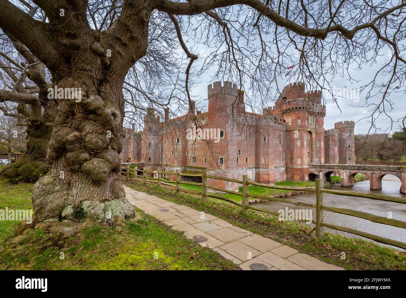 View of the Herstmonceux castle, Herstmonceux, East Sussex, southern England, United Kingdom. Stock Photo