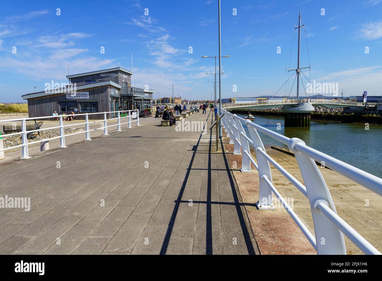 Rhyl harbour north wales and cycle hub center on coastal path Stock